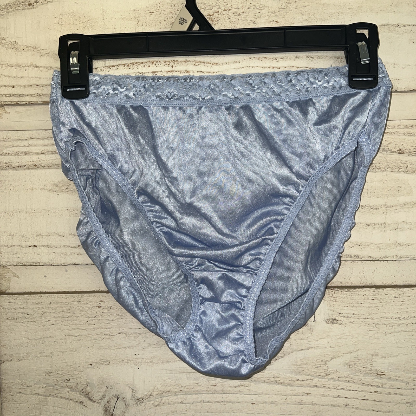 VTG Fruit of the loom LACE waist nylon MEGA HI CUT LEG Blue SEXY panties sz 8 XL