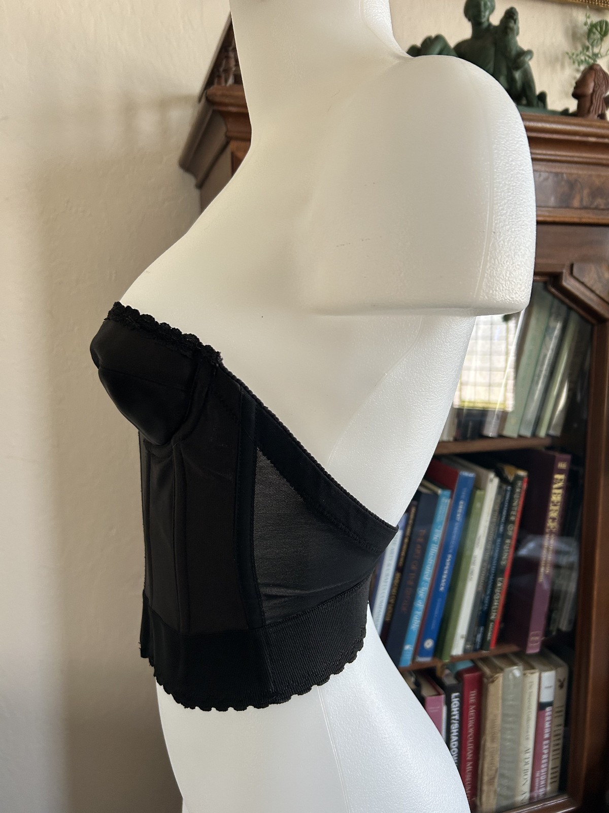 Vintage 1970s Black Strapless Bustier Boned Corset Top Pinup Lingerie 32A XS/S