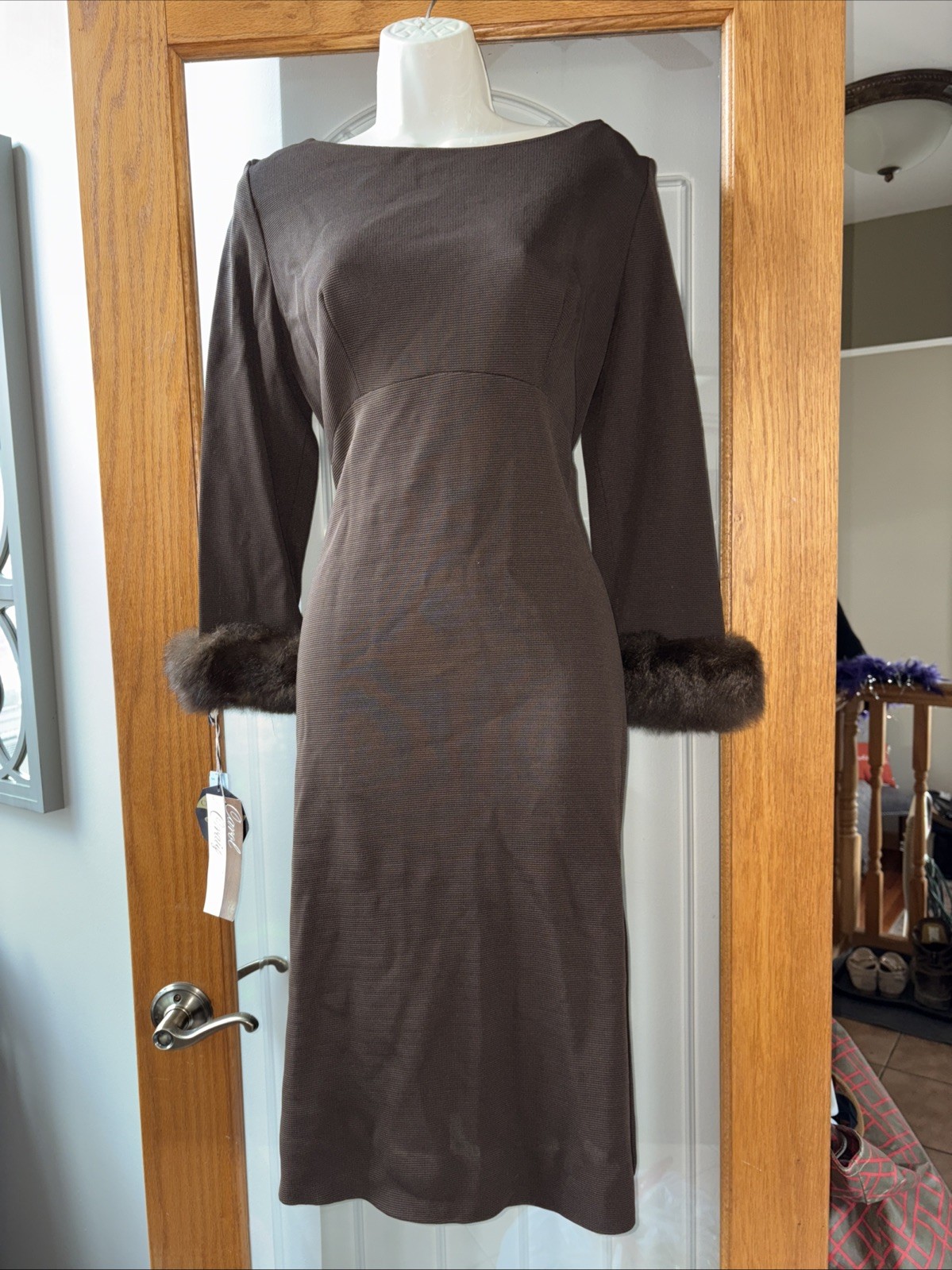 Vintage 1960&rsquo;s Carol Craig Sz 16 Retro Dress Oppussum Fur Trim New NWT Rare