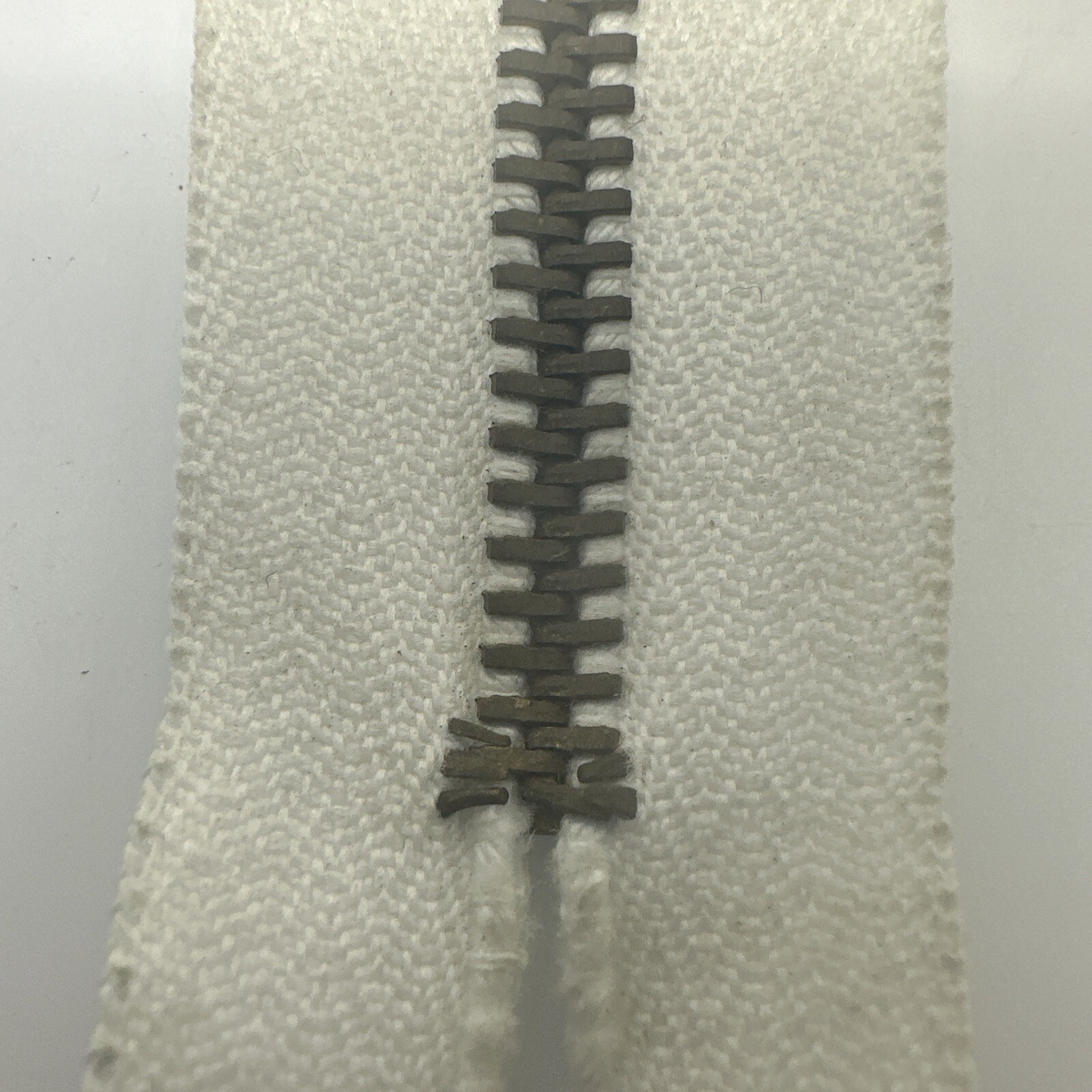 Vintage 7 Inch White Brass Metal Closed End Zipper NOS