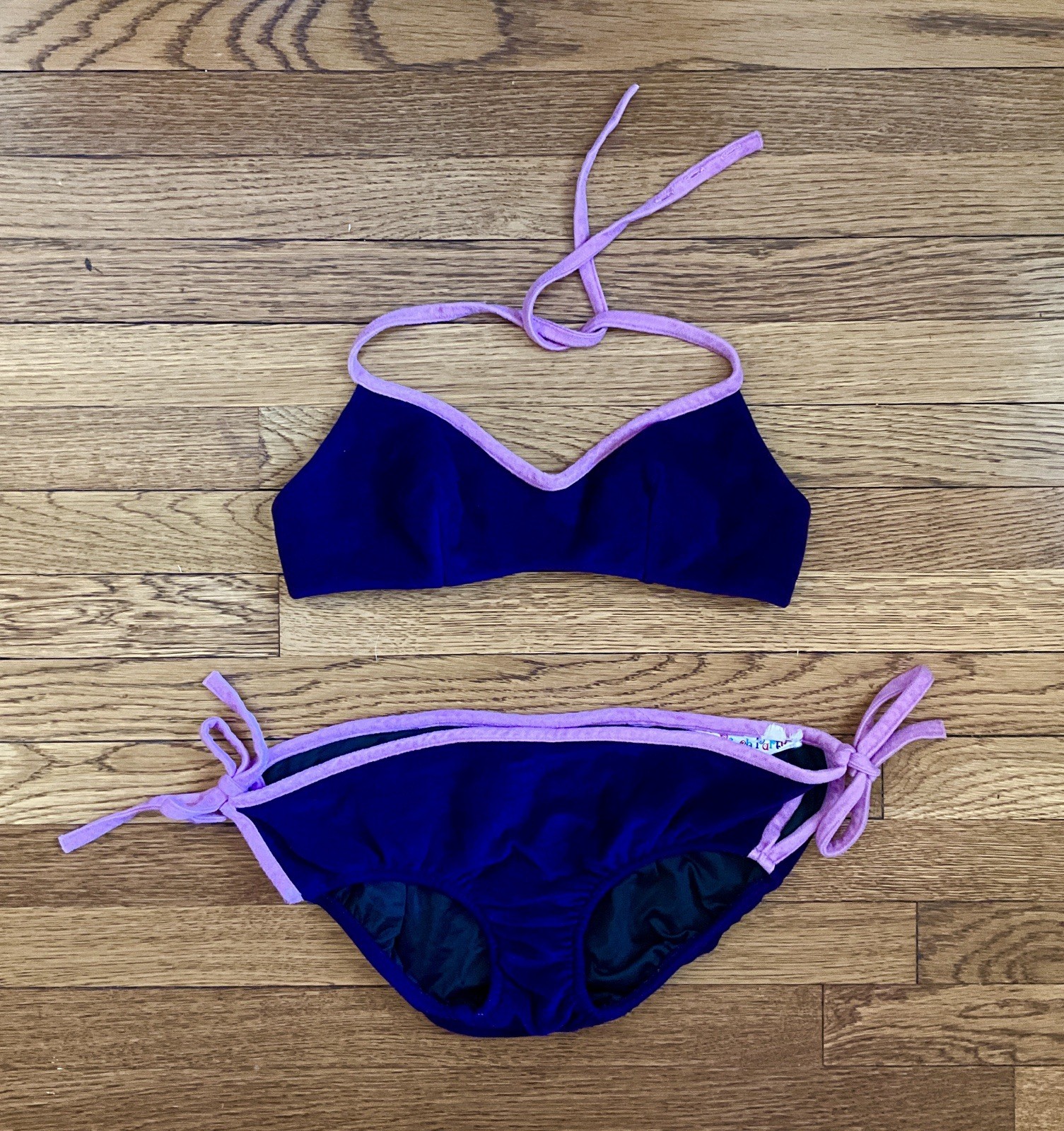 Vintage 1970&rsquo;s Purple Velour Hiphugger Bikini with Lilac Velour Piping