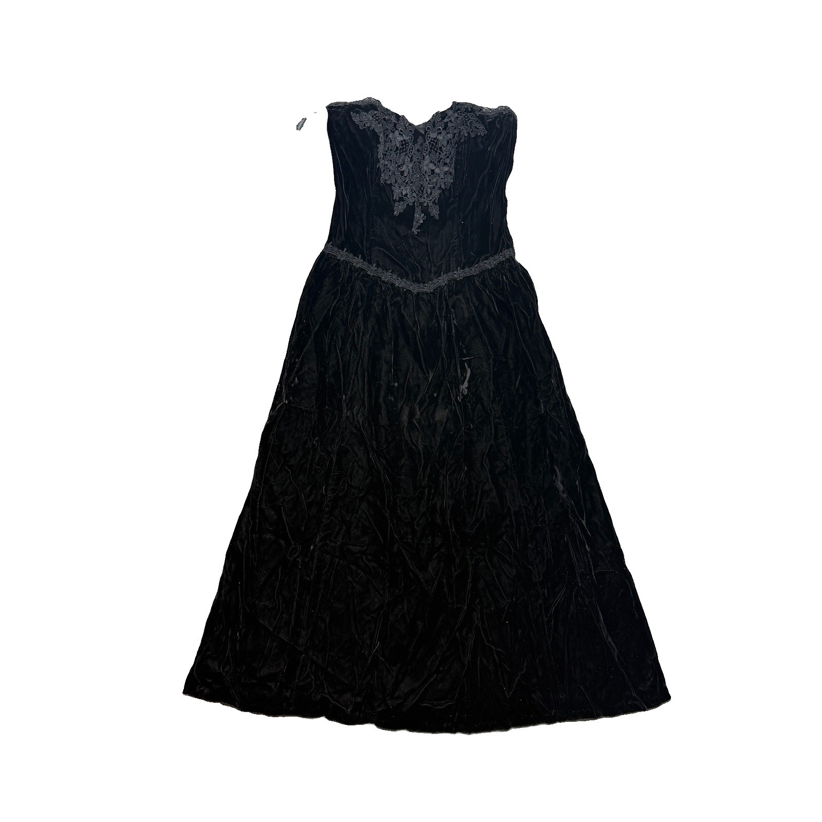 Vintage Gunne Sax Scott McClintock Black Velvet Strapless Lace Maxi Dress USA