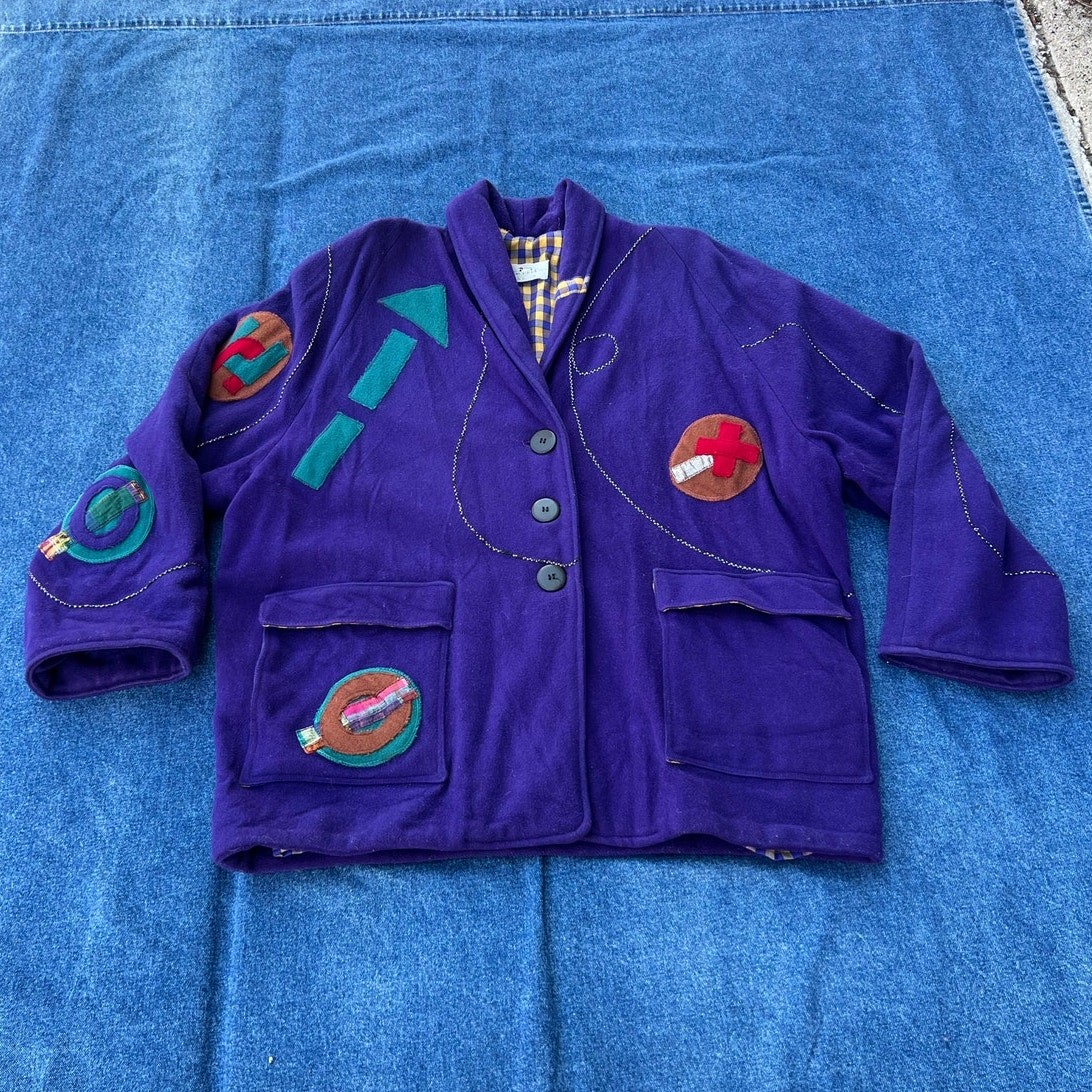 90s Canvasbacks abstract patchwork wool coat