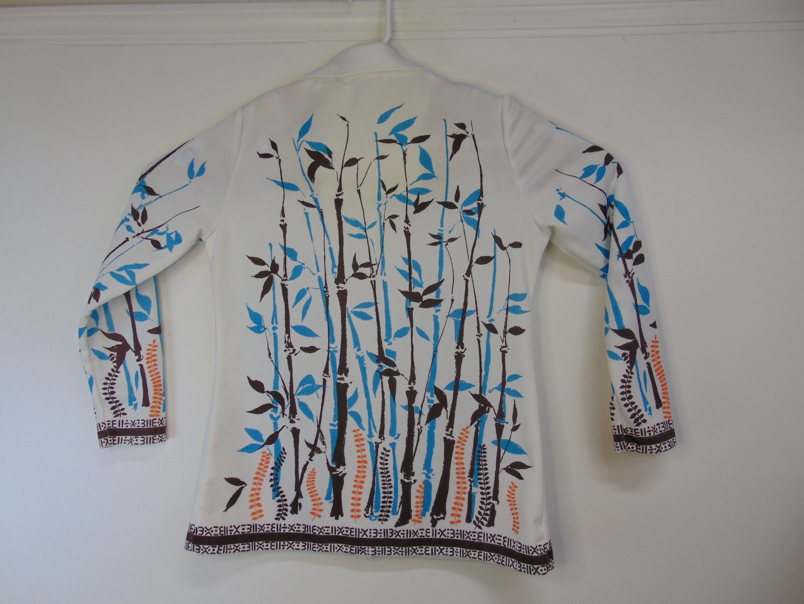 Bamboo Patterned Vintage 1970s Polyester Blouse Womens Button up Made in USA