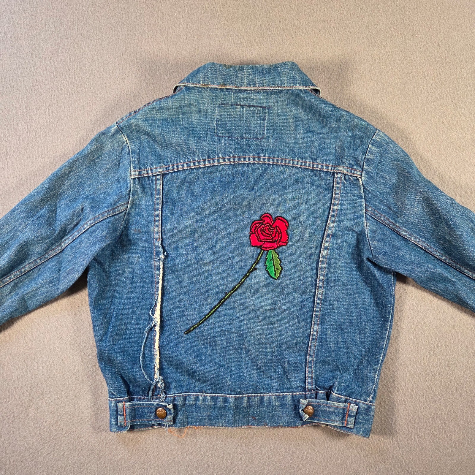Vintage Sears Jacket Womens Small Denim Snap Put On Shop 80s Workwear Distressed