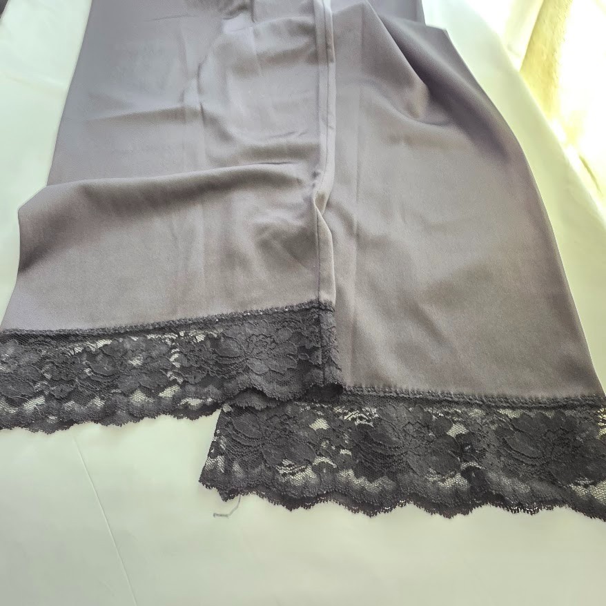 Vintage Nylon Sleepware Pants Medium Black Elastic Waist Lace Hem Grannypants
