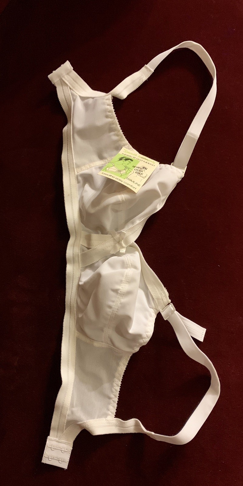 Vintage Bra Spandex Support Smooth Nylon Lycra White Adjustable 1970s NEW 34D