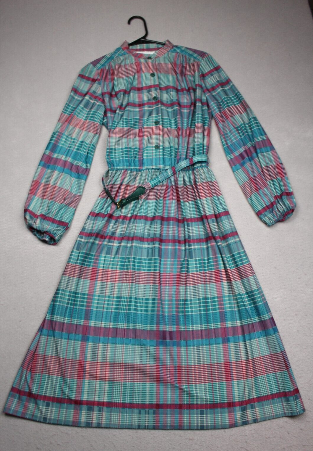 Vintage Toni Todd Dress Womens Small Plaid Midi A Line Knit Fabric 1980s Casual