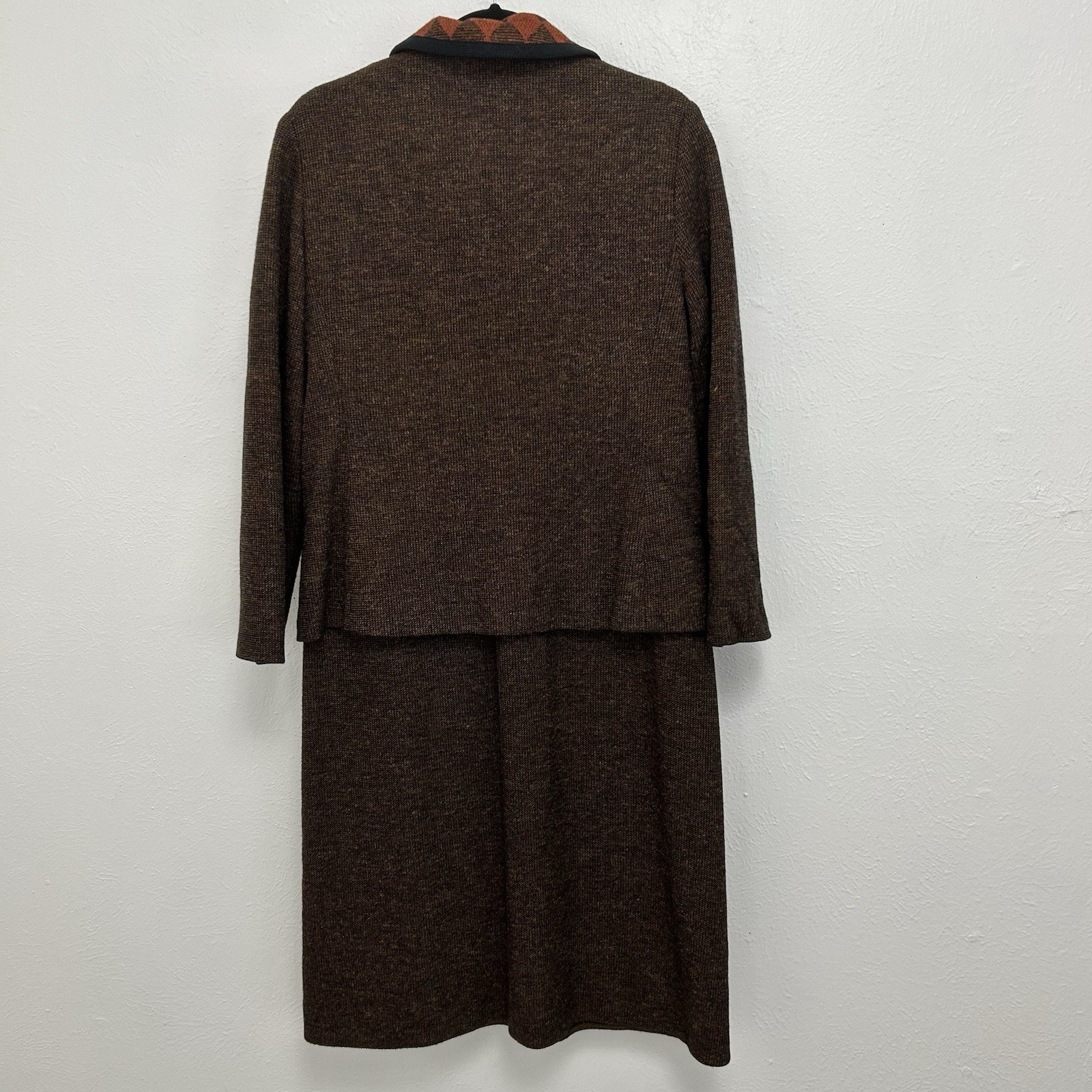 VTG Alper Schwartz M/L Brown Orange Wool Tweed Suit Dress Jacket 2-Pc 1960s/70s