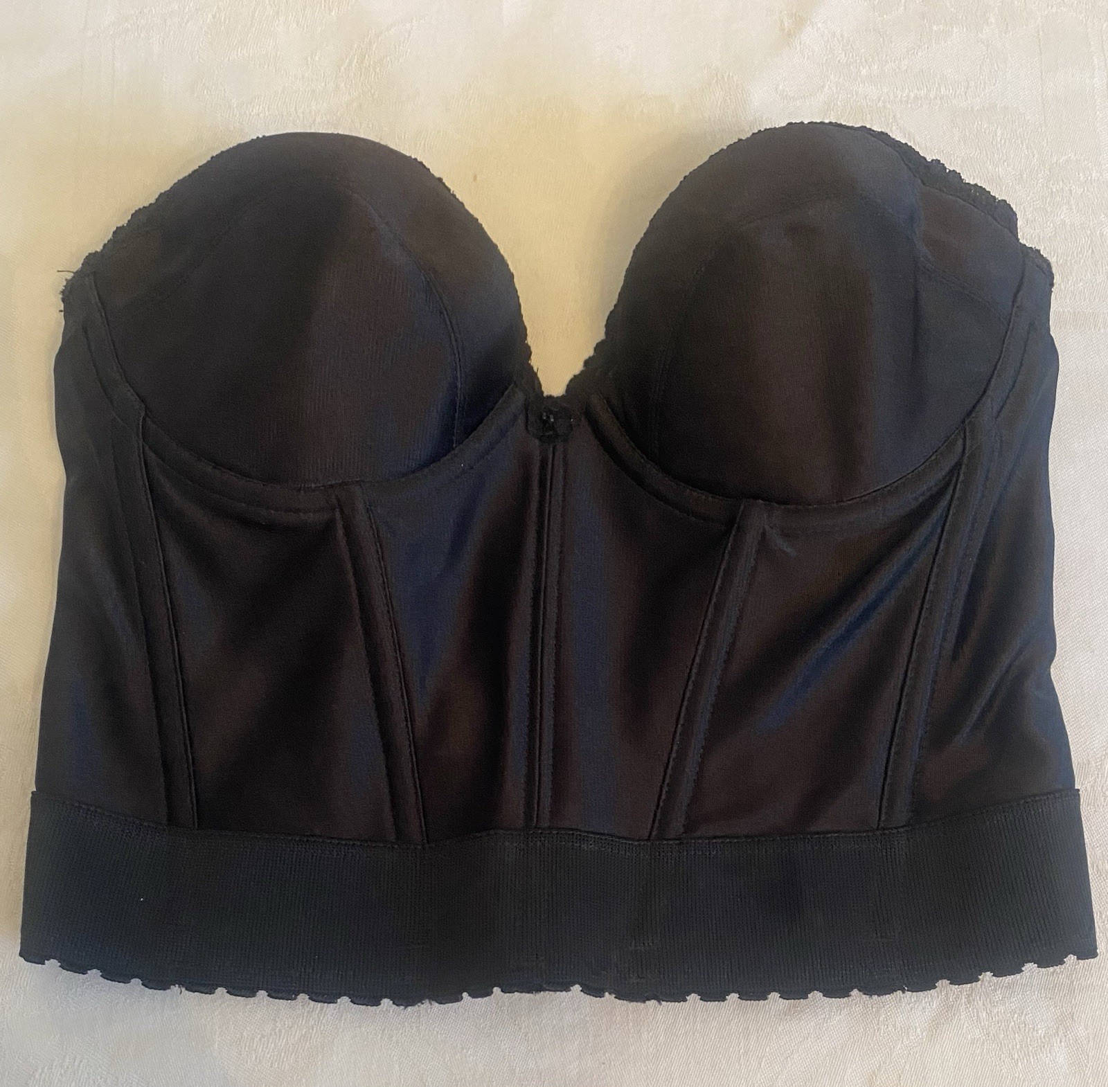 Vintage Adonna Black Nylon Strapless Corset Bustier Bra 38B Vamp Fairy Goth