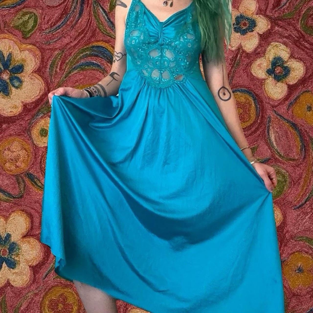 RARE VINTAGE Aqua Blue CINEMA ETOILE MAXI GOWN