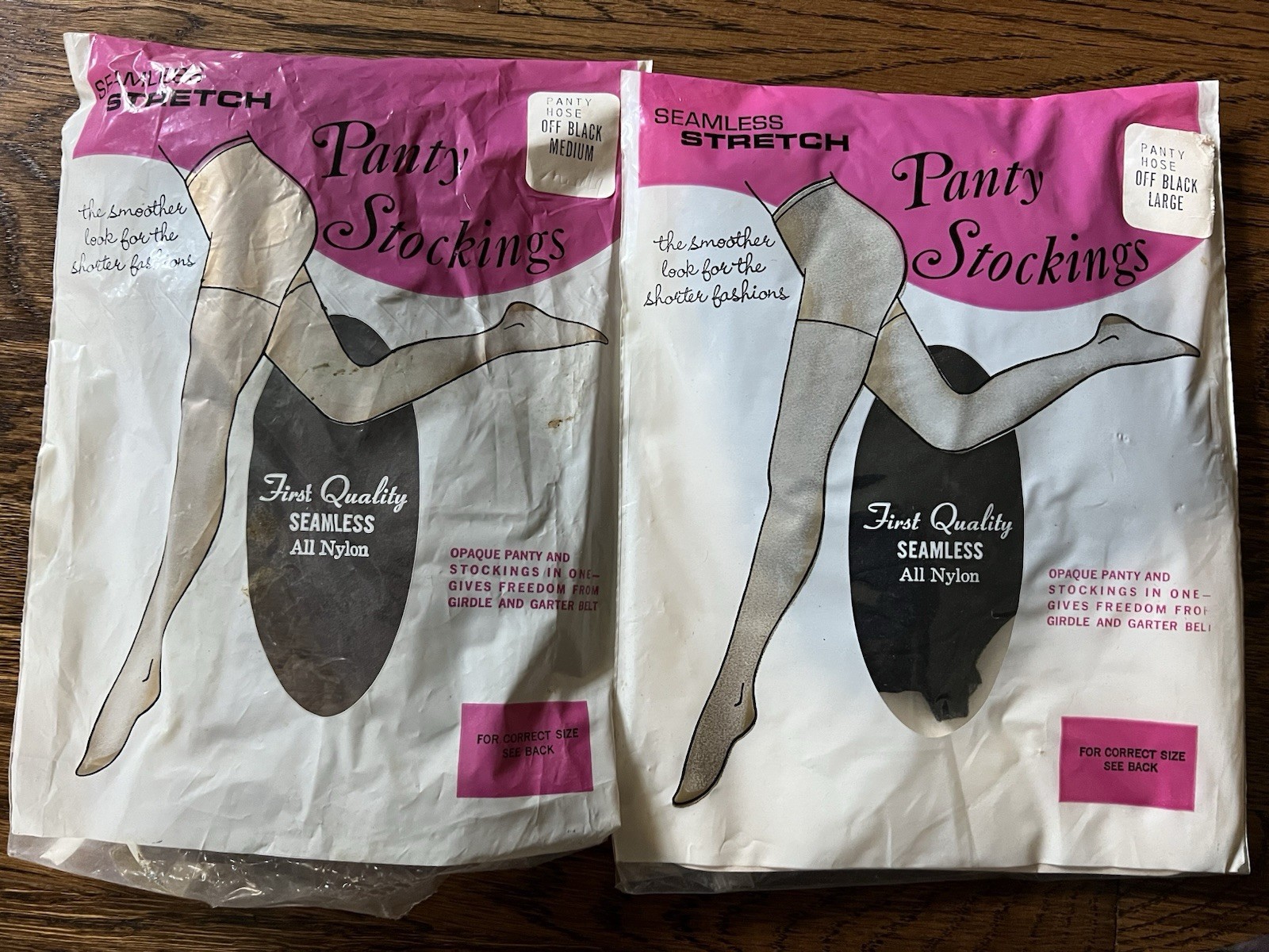 Vintage 1960&rsquo;s 2 PAIRS First Quality Pantyhose Stockings Nylon Off Black Size M