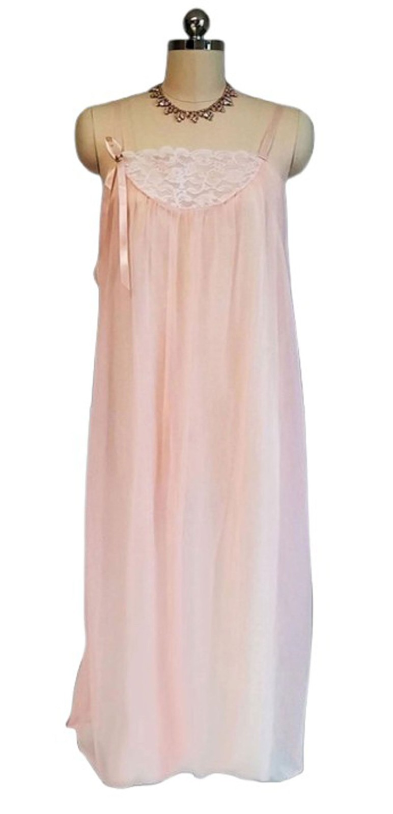 EXQUISITE VINTAGE FLUFFY INTIME RUFFLY LACE DOUBLE NYLON PEIGNOIR NIGHTGOWN MED.