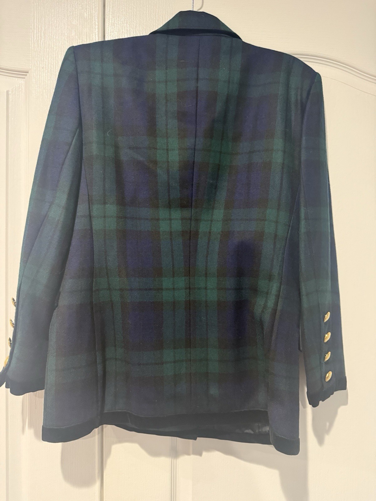 Escada Margaretha Ley Vintage Wool Blazer Jacket Plaid Blue Green