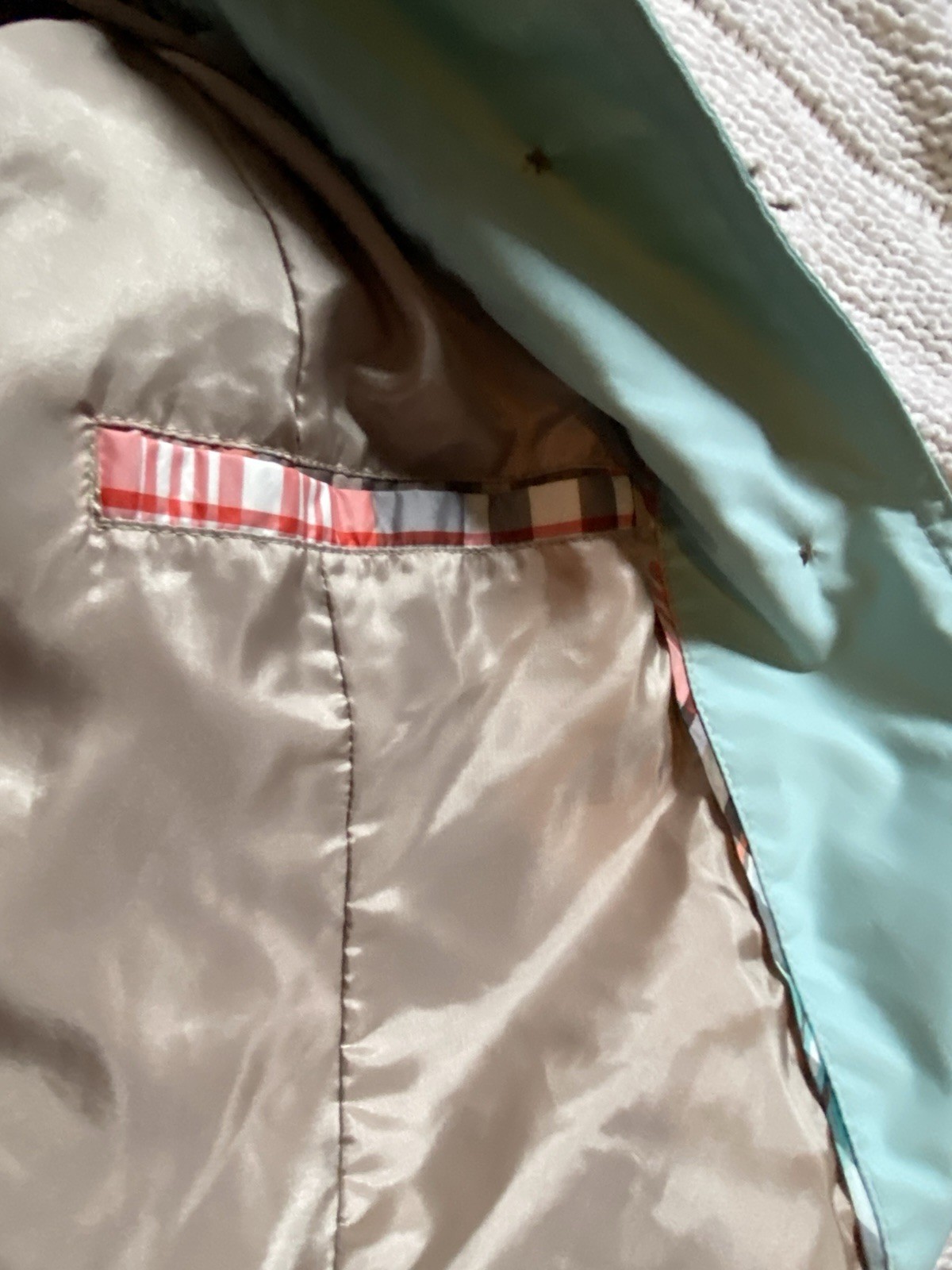 VTG Lands End Mint Green Lightweight Trench Coat Lined Button Up Women’s Medium