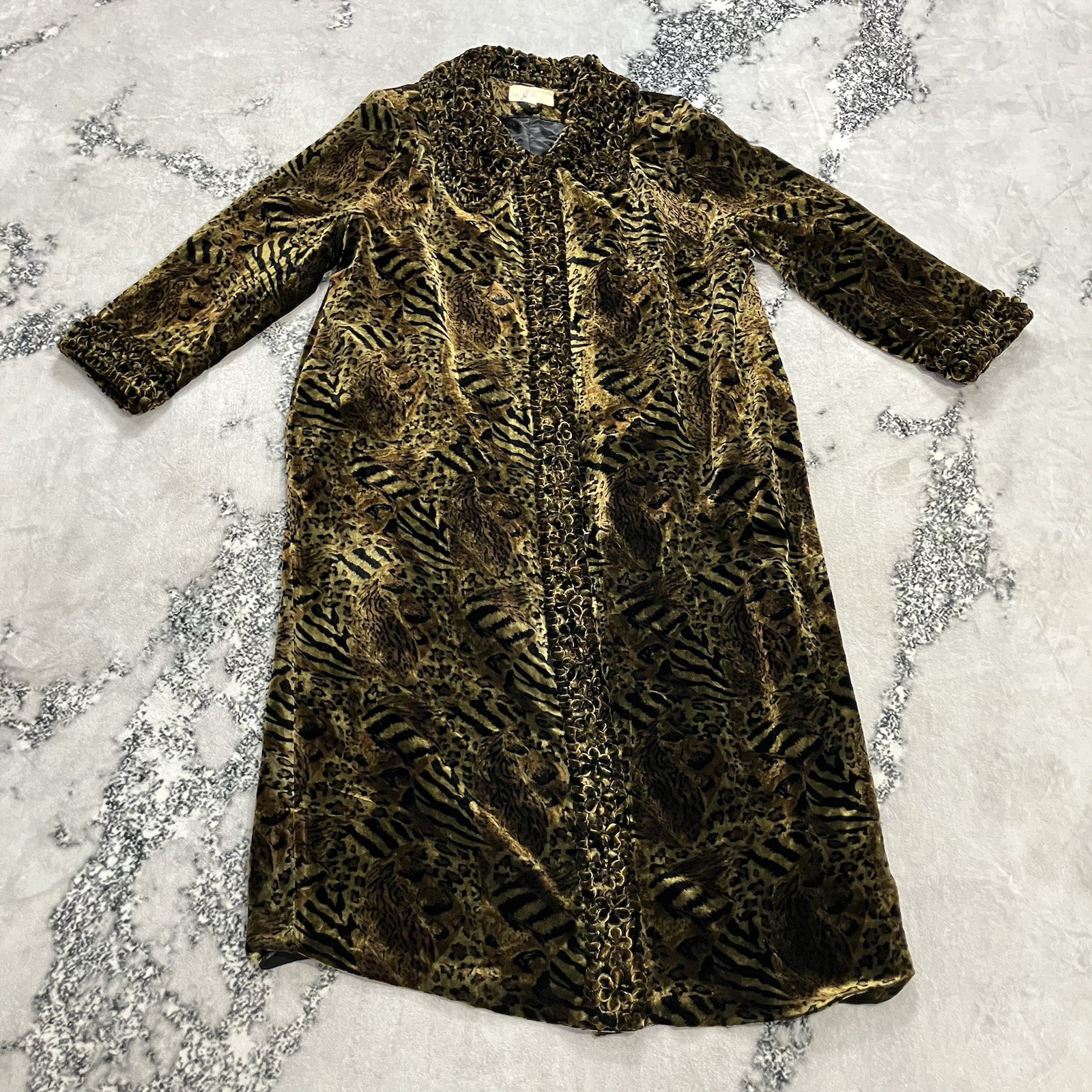 Vintage Rose Animal Print Velvet Burnout Duster Robe Jacket Silk Blend Size M