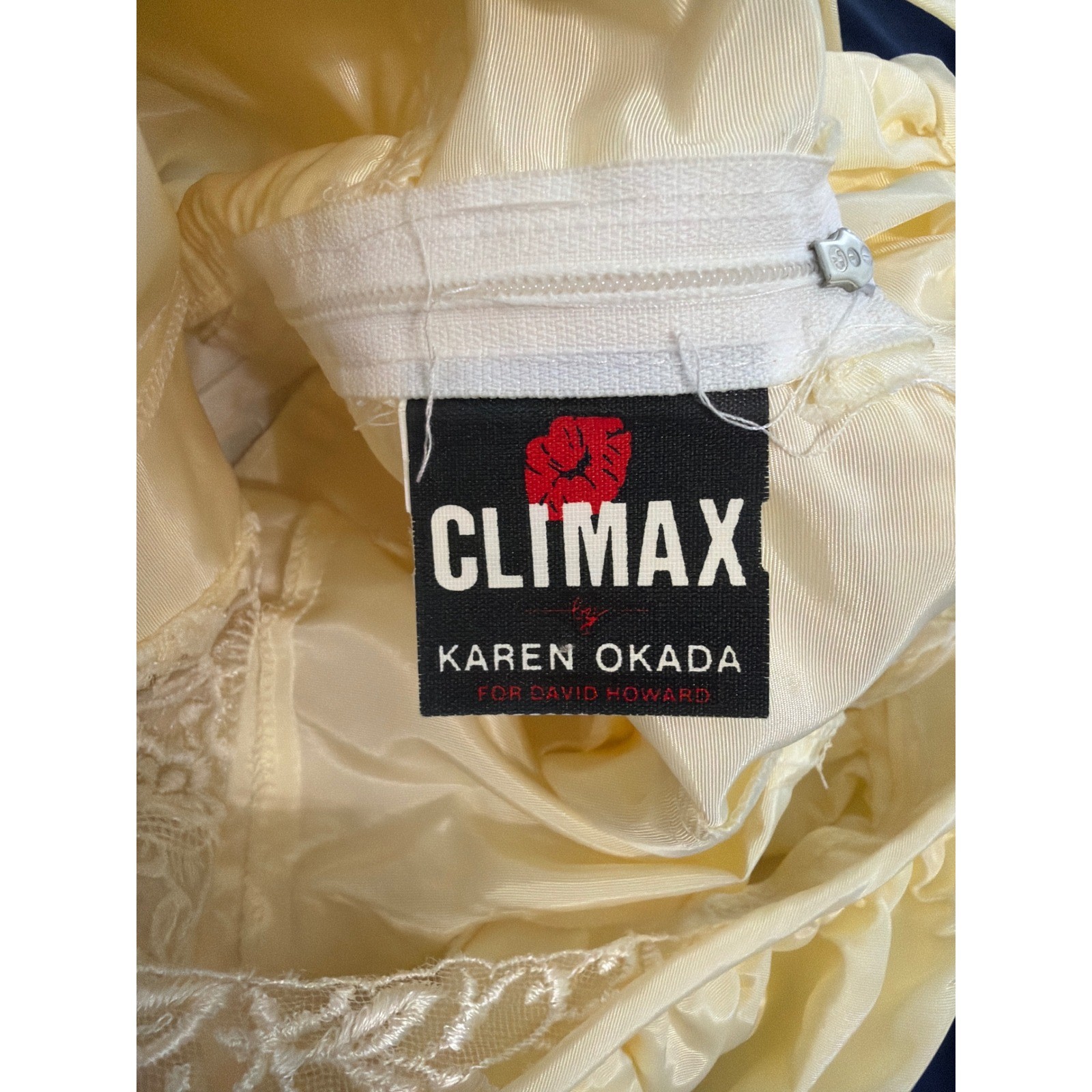 Climax Karen Okada Dress Womens 5/6 Ivory Vintage 80s Ruffle Peplum Gown
