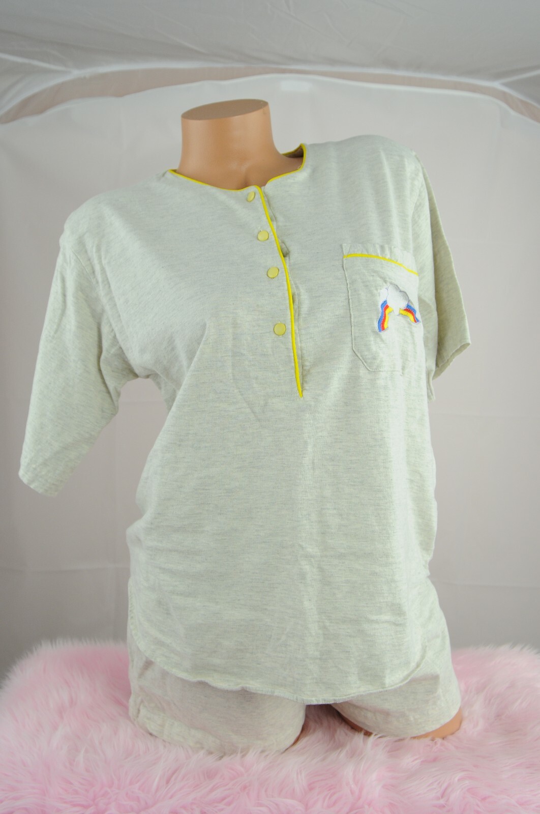 VTG NWOT SISSY embroidered cotton soft top sleep shirt shorts pajama set S M L