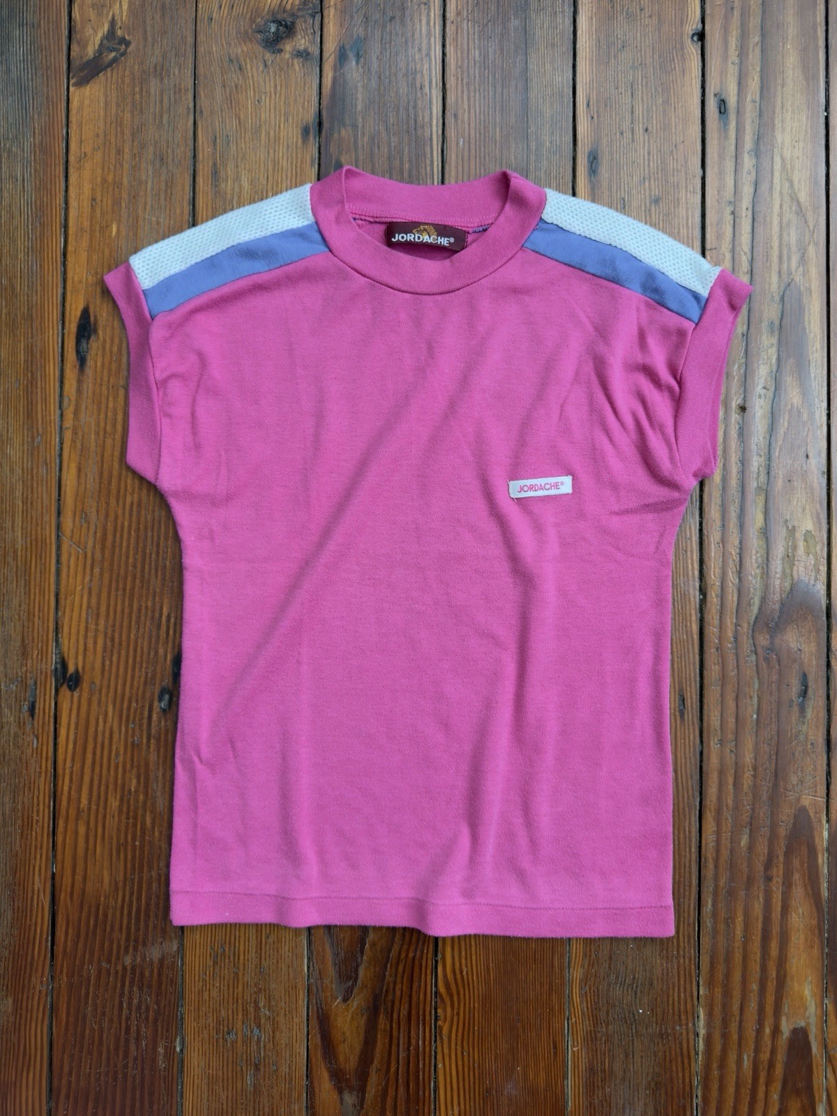 Vintage 70s 80s Jordache mesh shoulder logo patch sleeveless baby tee