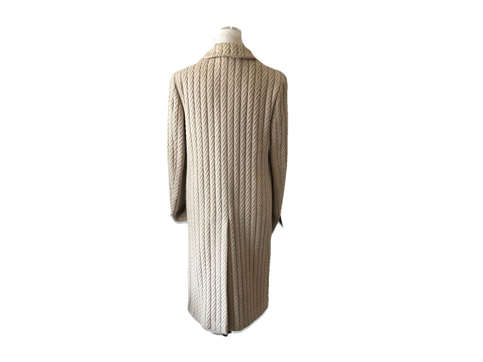 Vtg 2000 CHANEL Long Alpaca/Wool Knit Coat Beige+Taupe COCO Silk Lining Sz 38 (6
