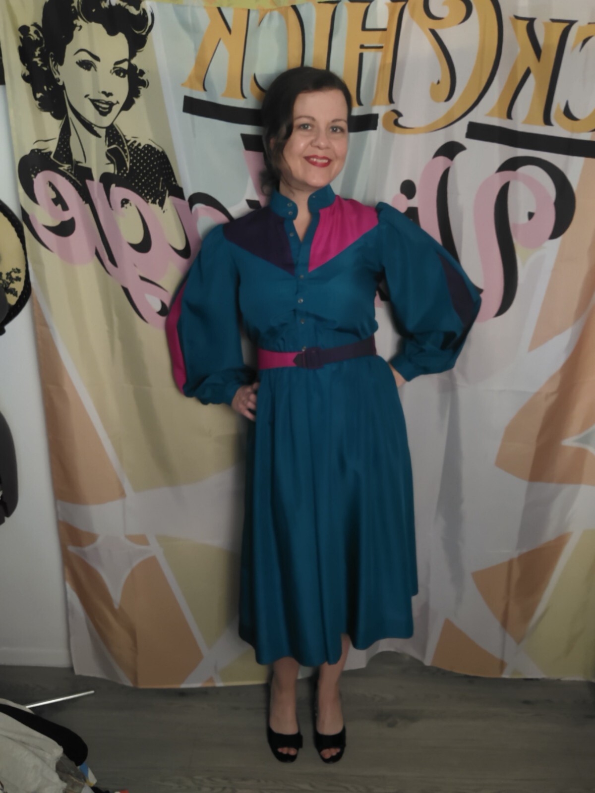 Vtg Saks Fifth Ave « The Collection » Color block Dress Feels Like Silk