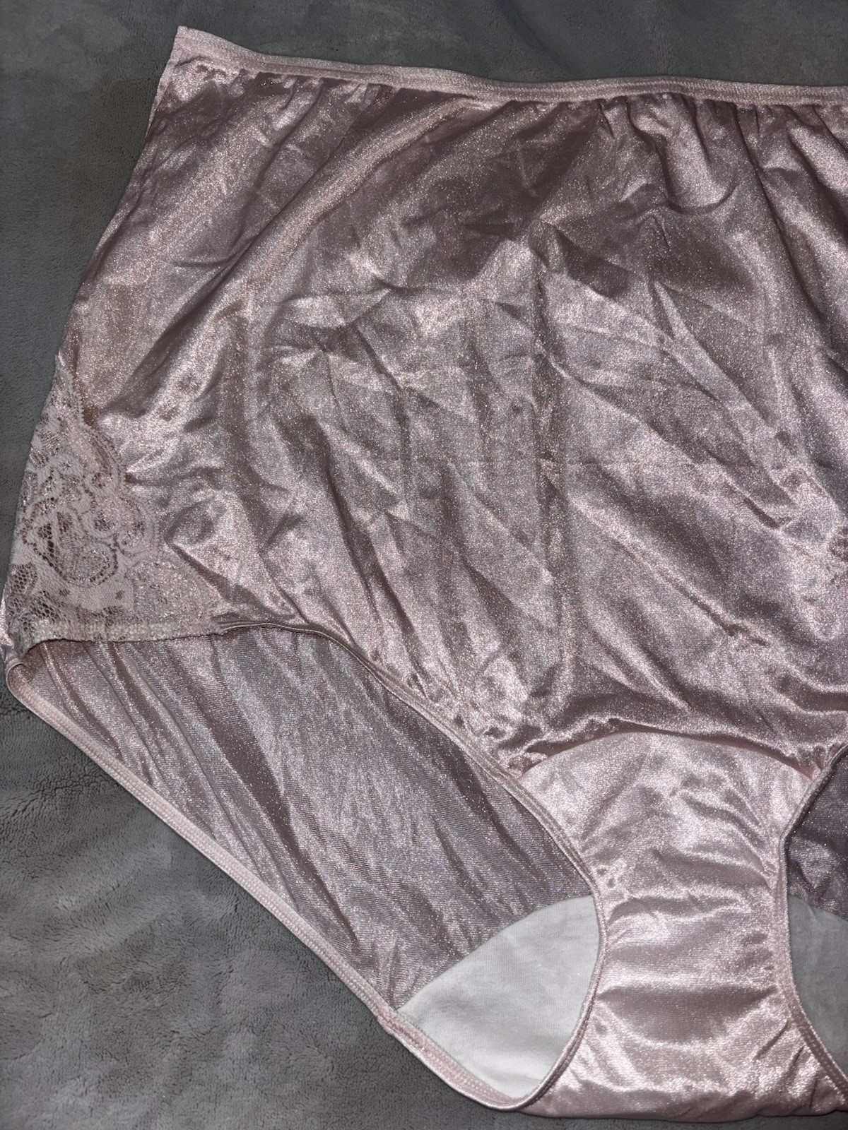 Vtg Shadowline Shiny Nylon & Lace Granny Panty Full Cut Brief Plus 3XL 3X New