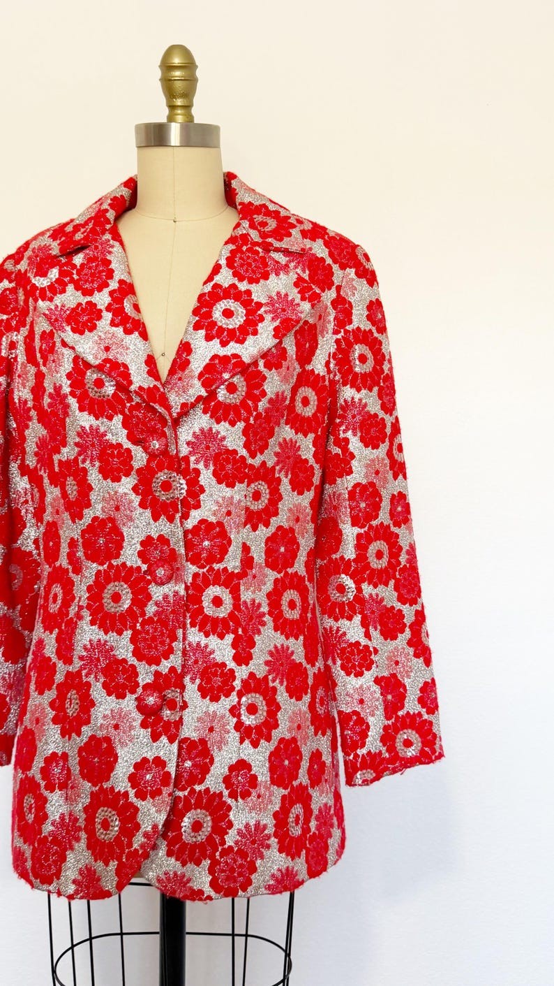 1960s Brocade Jacket / 1960s Lamè Jacket / Floral Jacket / Size Medium