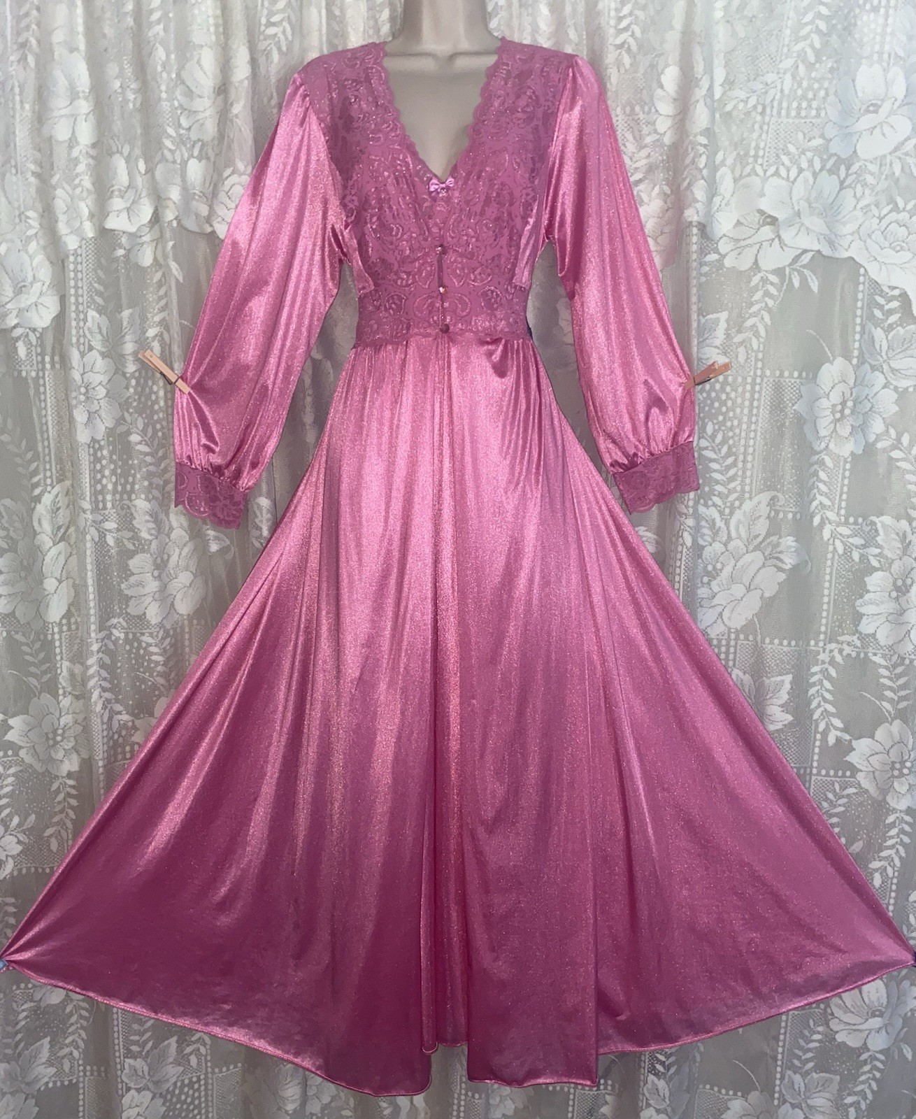 VTG LXL Shadowline DEEP PINK SILKY SOFT Nylon Peignoir Robe Nightgown olga esque