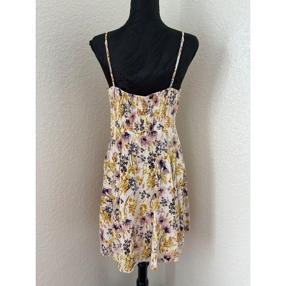 Old Navy Multi Floral Cami Dress Large Cream Purple Mustard Yellow Smocked Back