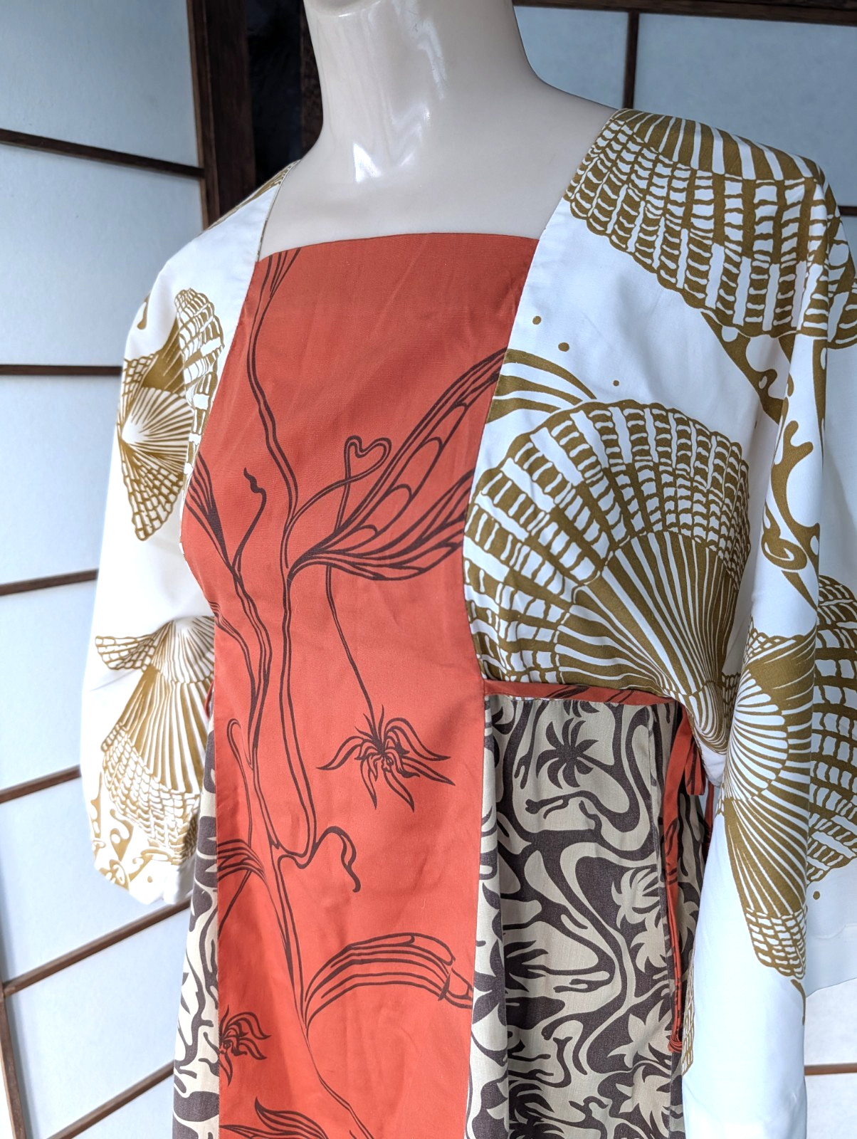 Vintage1970s Tiki Togs Suva Fiji Hawaiian Maxi Dress Caftan M Kimono Sleeves