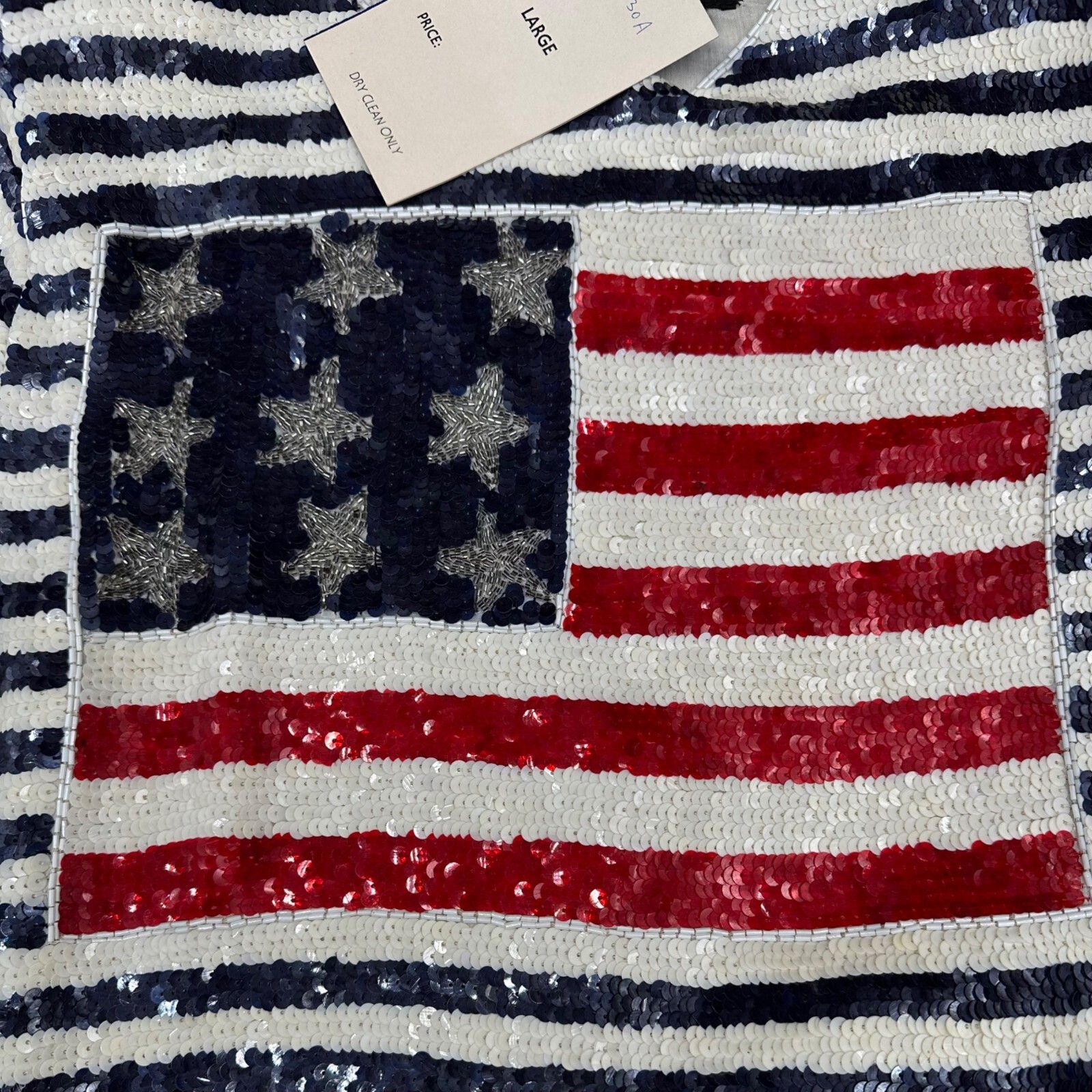 Vintage Sequin American Flag Shirt Blouse Size L Silk 1980s Patriotic July 4th