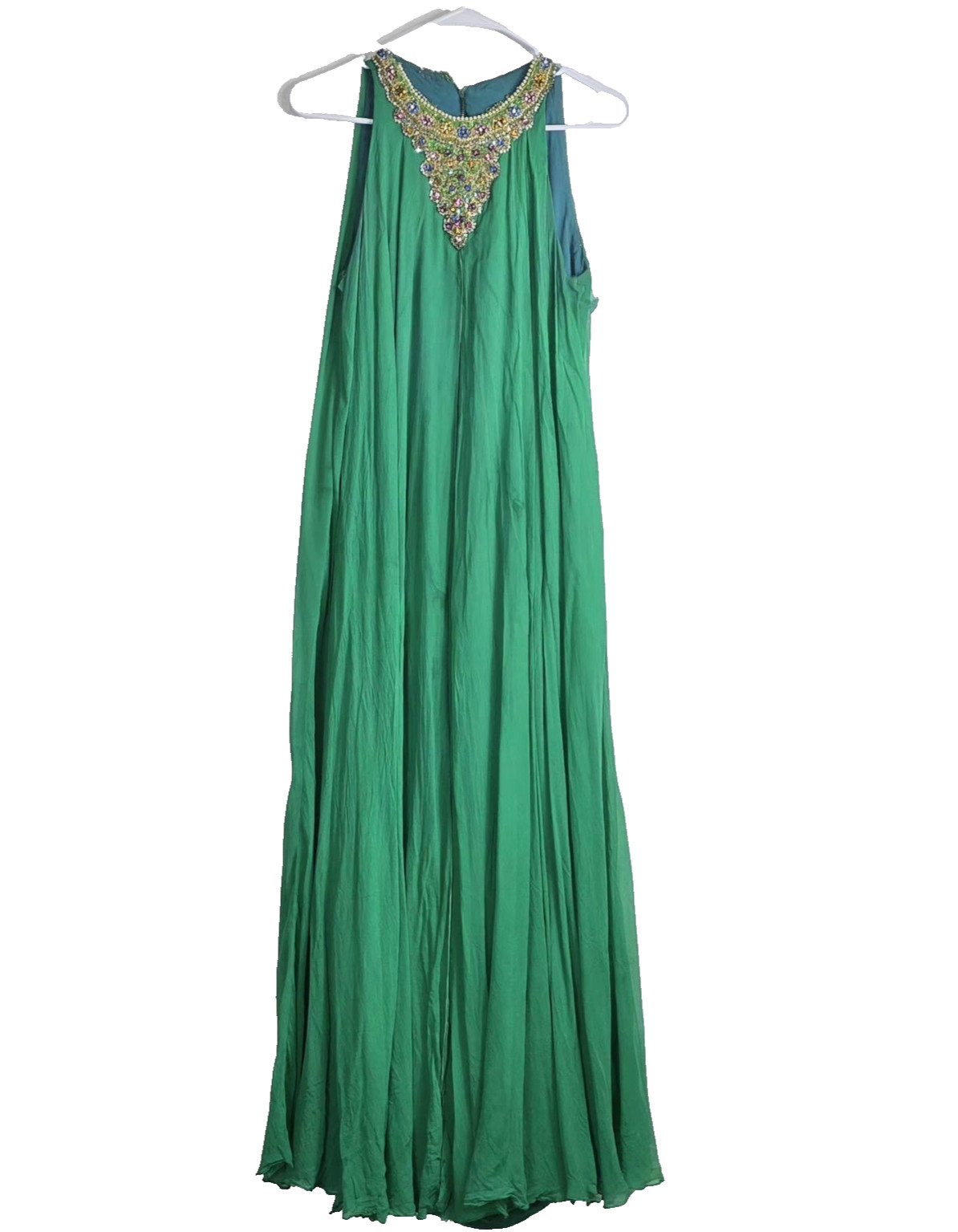 VTG John Doyle Bishop Seattle Beaded Silk Chiffon Gown Green Avant Garde Read