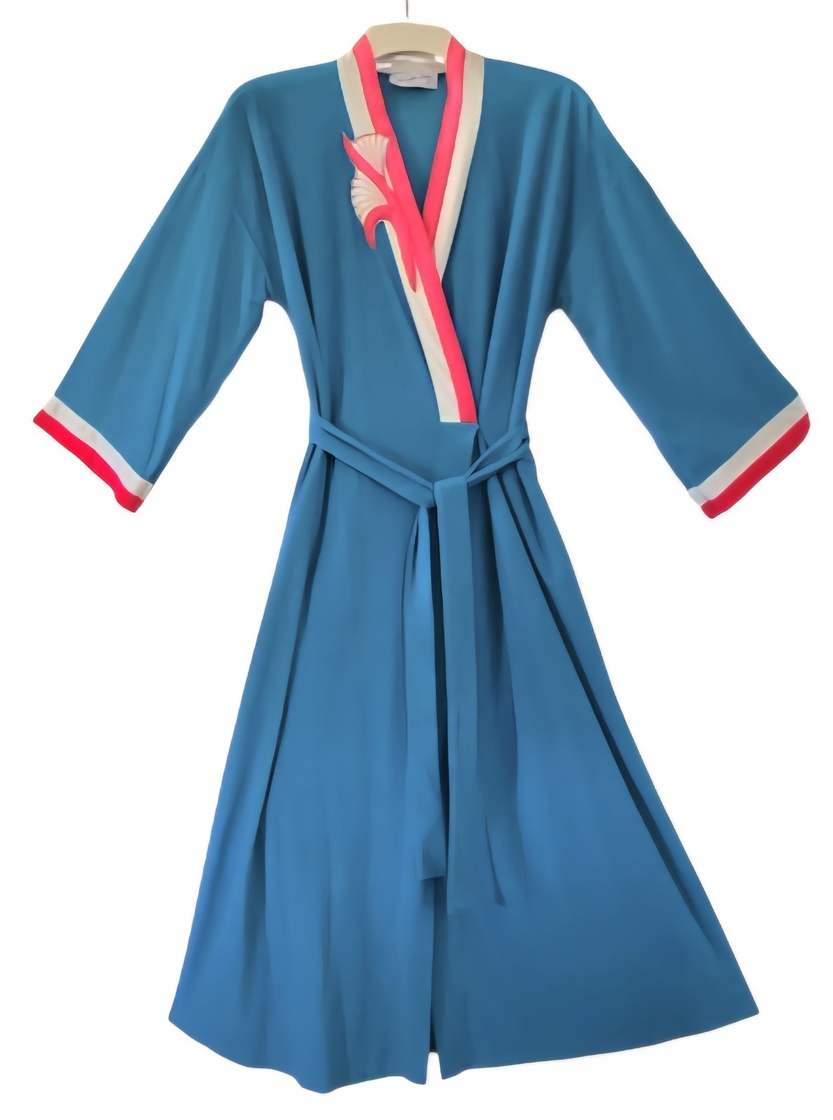 1970s VANITY FAIR Turquoise And Pink Brushed Polyester Nylon Robe Size Large