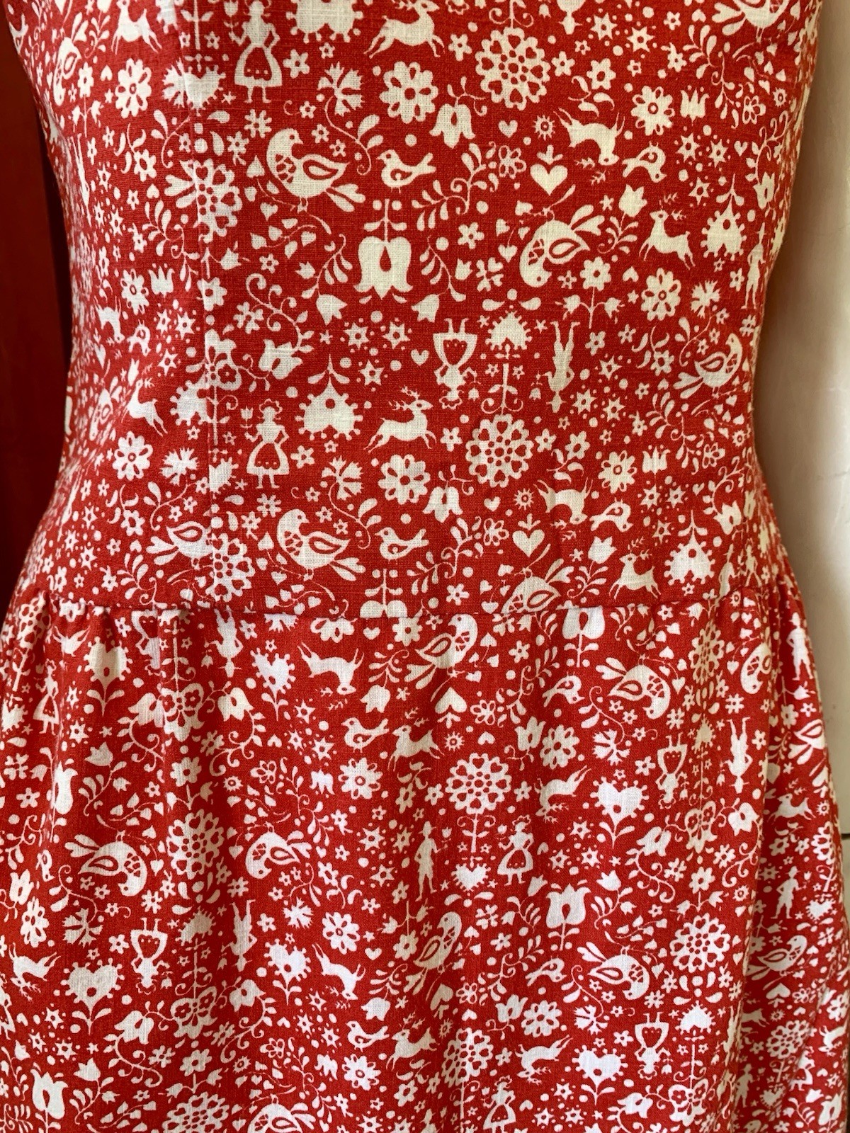 1960s vintage red FOLK ART novelty print rockabilly Dress & matching Mens Shirt