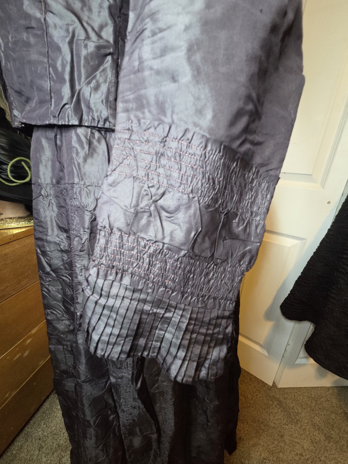 Midnight Blue Victorian Silk/Taffeta w/ Pink Stitch Ruffle Walking Suit SALVAGE