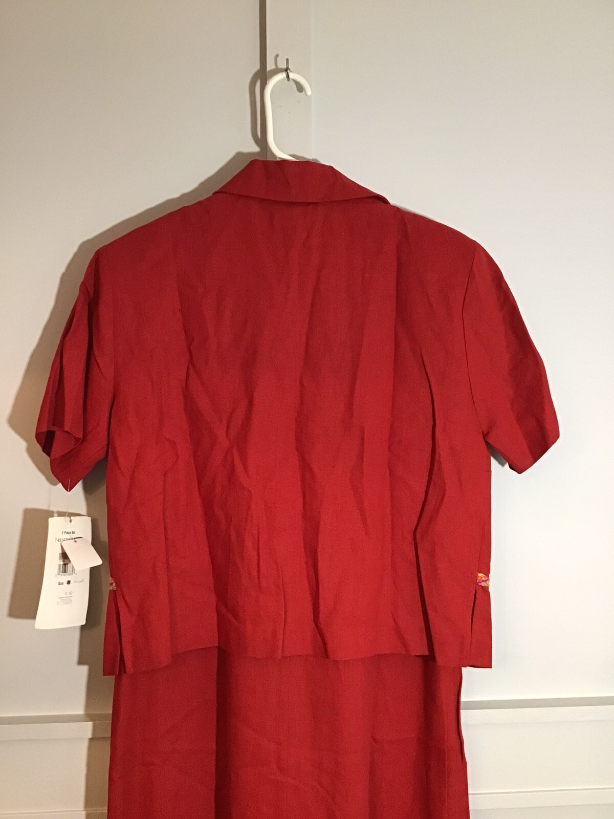 NWT Vintage MEDIUM TALL Red Linen Rayon Sheath Dress and Jacket