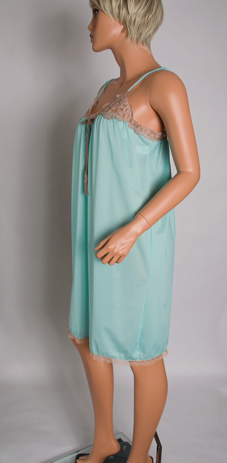 💖 AVIAN Seafoam Green Nylon Spaghetti Strap Nightgown Chemise S Lace Trim NWT