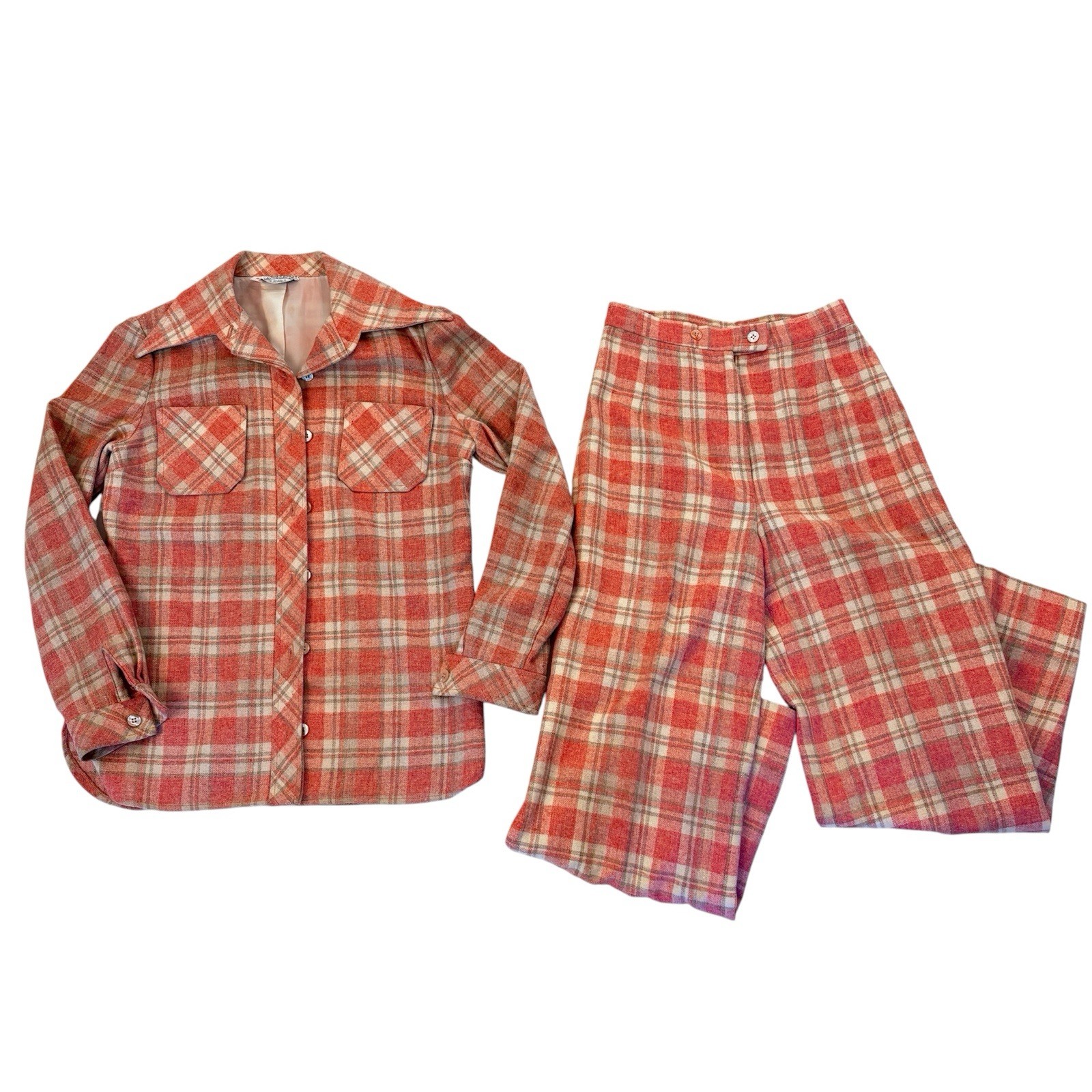 Plaid Suit Jacket Pants Pink WOOL Sz 10 and Sz 8 Vintage Retro 70&rsquo;s The Villager
