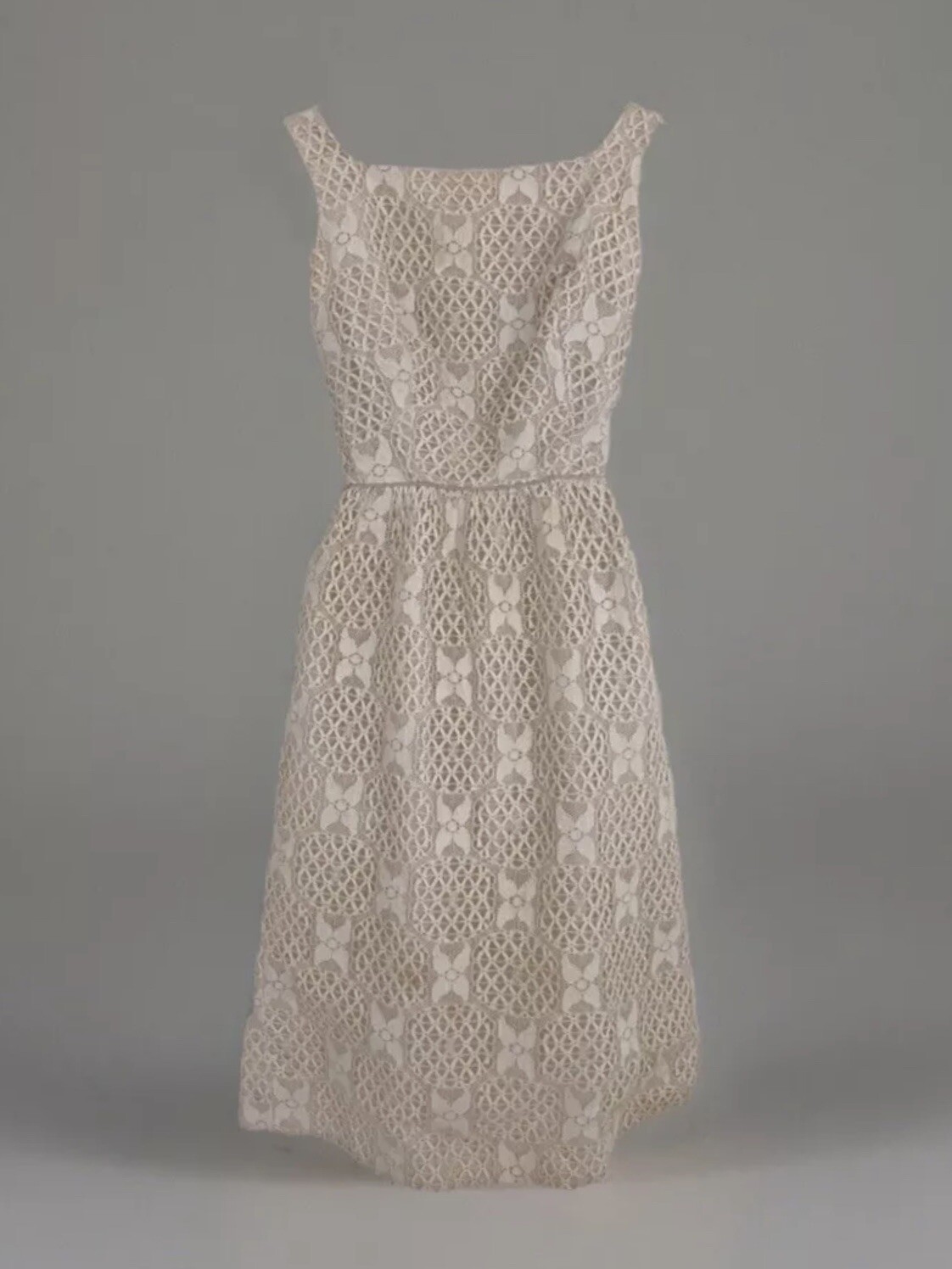 Vintage 1950s PIXIE of CALIFORNIA Dress XS Blush Pink/Ivory Crochet Sleeveless