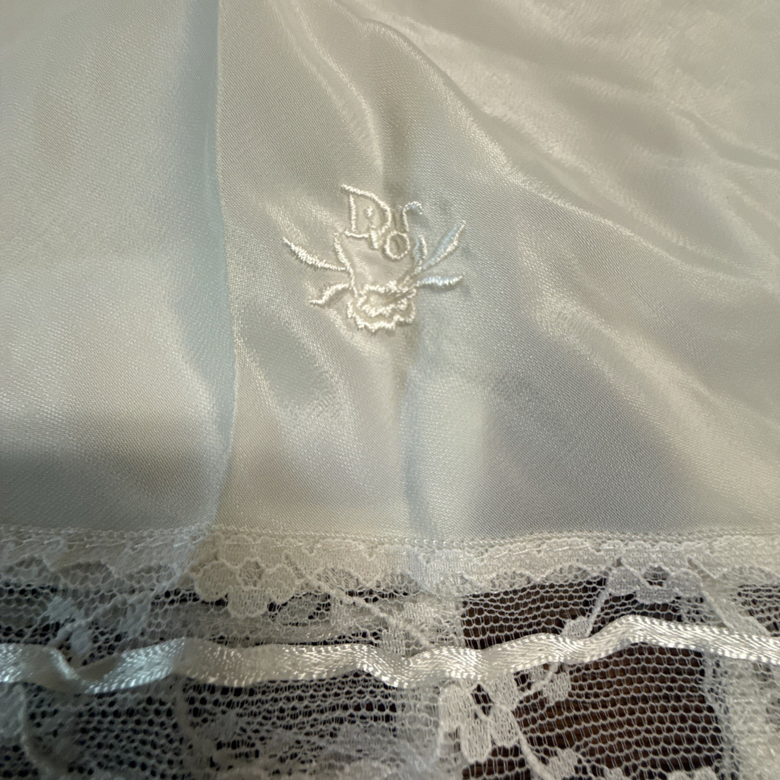 Christian Dior Vintage Cream Ivory Half Slip Lace Hem Med USA Made Nylon Blend