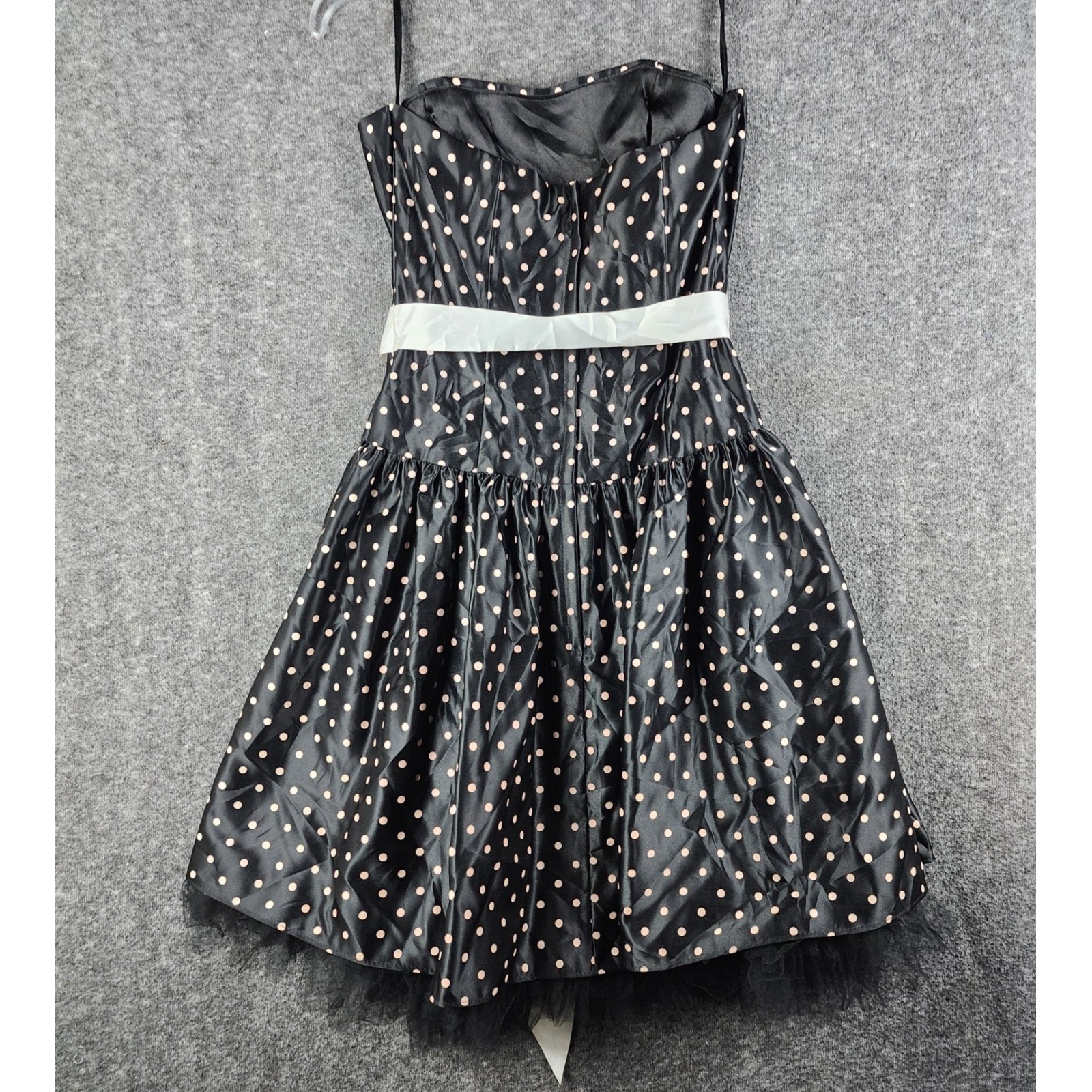 Jessica McClintock Gunne Sax Dress Women 7/8 Black Pink Polka Dot 80s Vintage