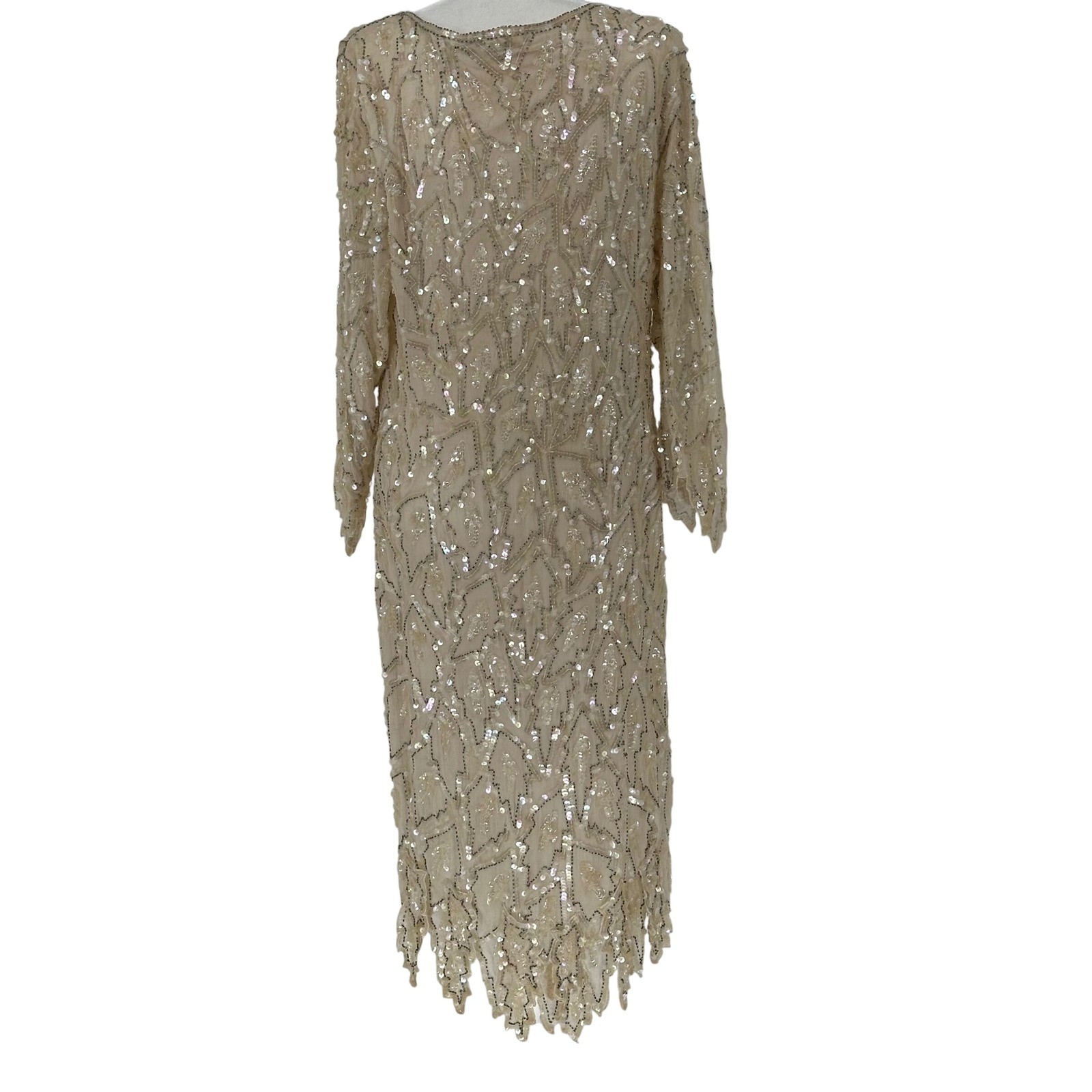 Vintage Whimsy Flapper Art Deco Swee Lo Champagne Silk Beaded Sequin Dress READ