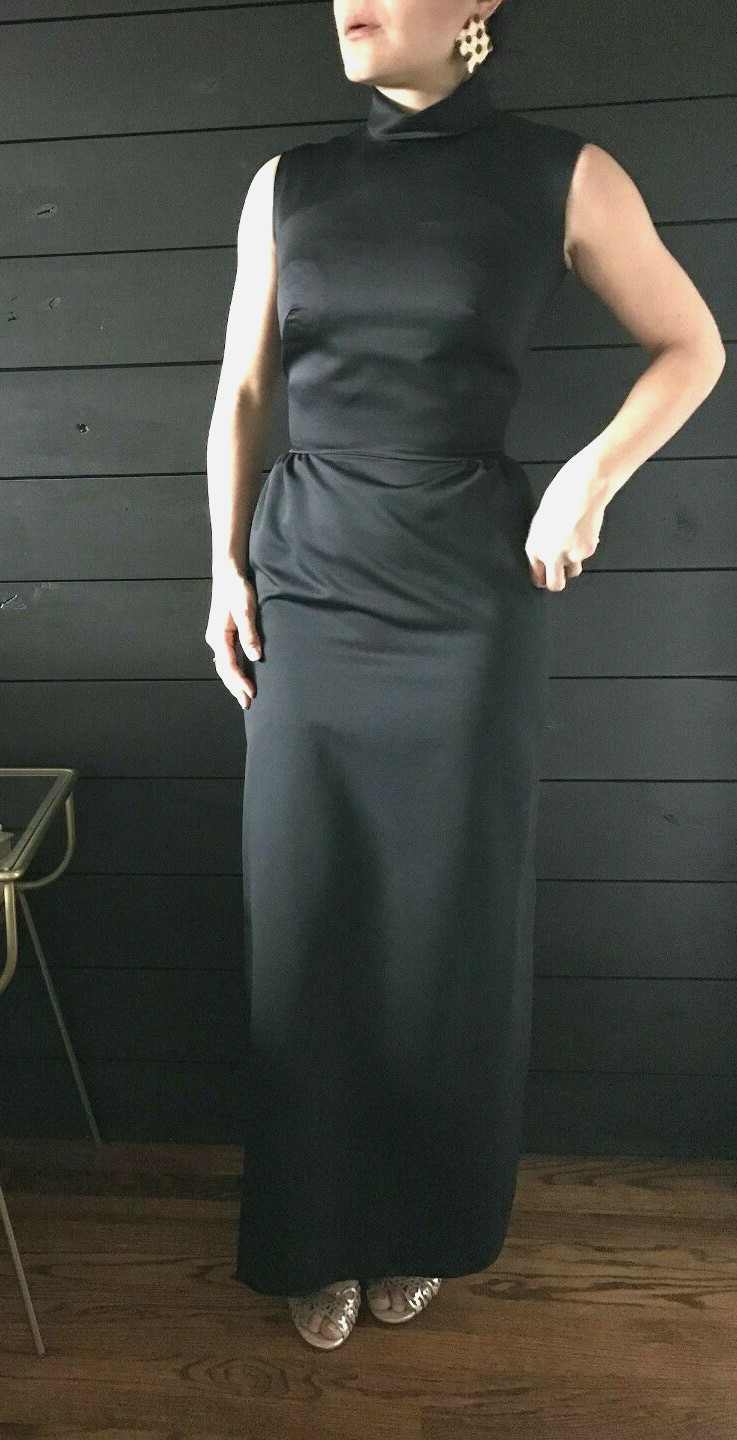 Vintage 1960s Black Sequin Jacket and Maxi Dress Set XS Evening Glam
