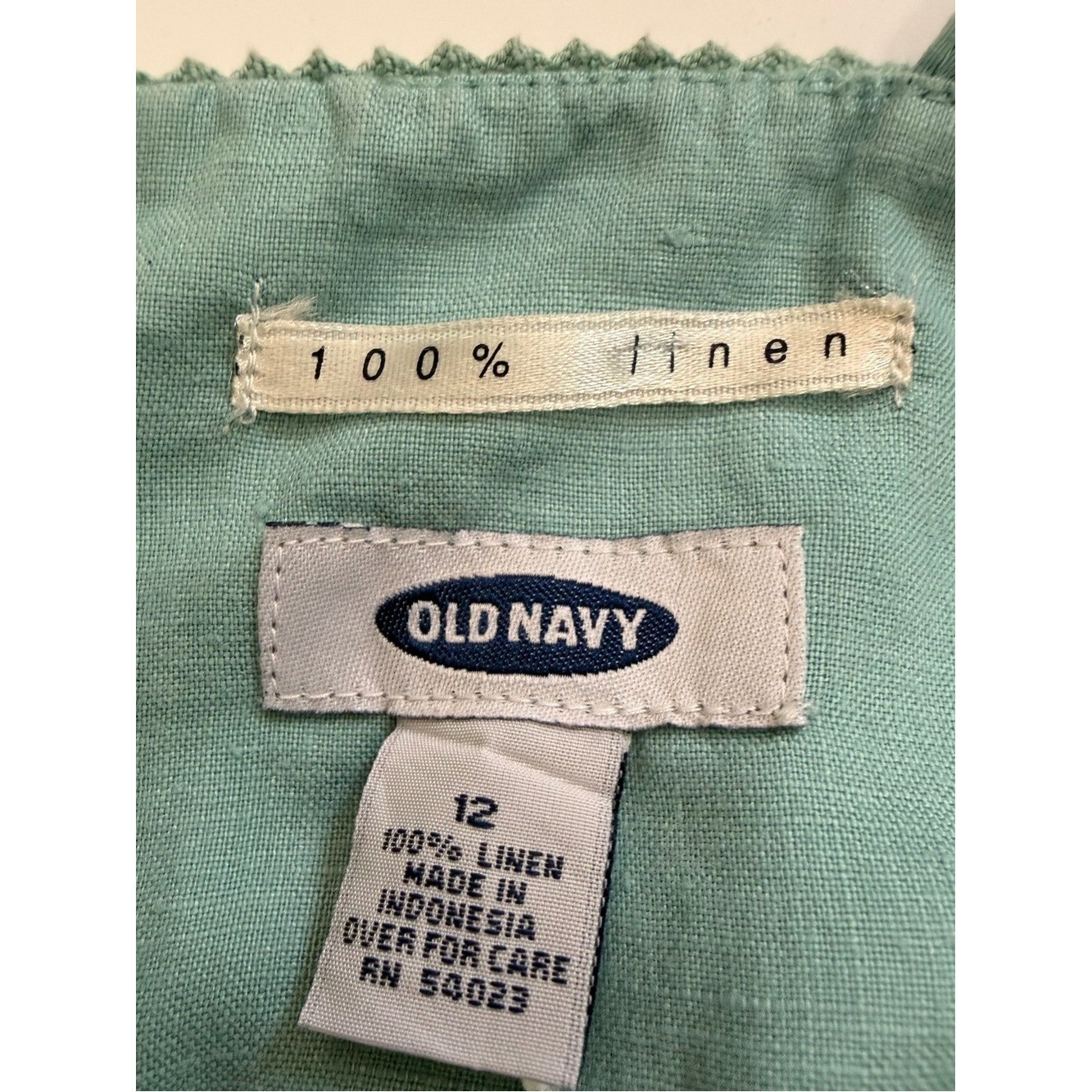 Old Navy 100% Linen Aqua Blue Tank Shift Dress Size 12 Coastal Resort Summer