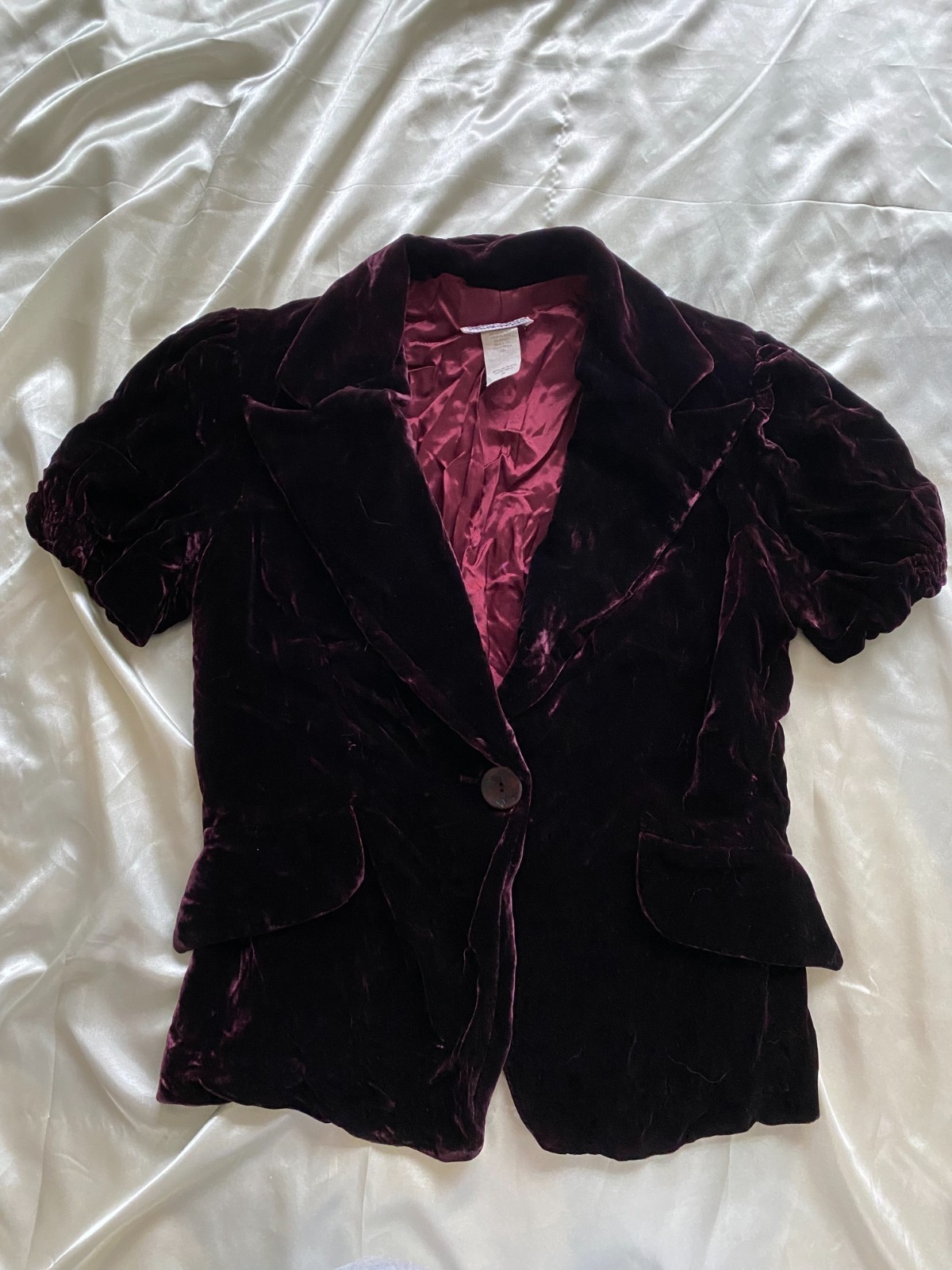 Vintage 1990s Purple Velvet Short Sleeve Blazer Jacket Victorian Boho Fairy M