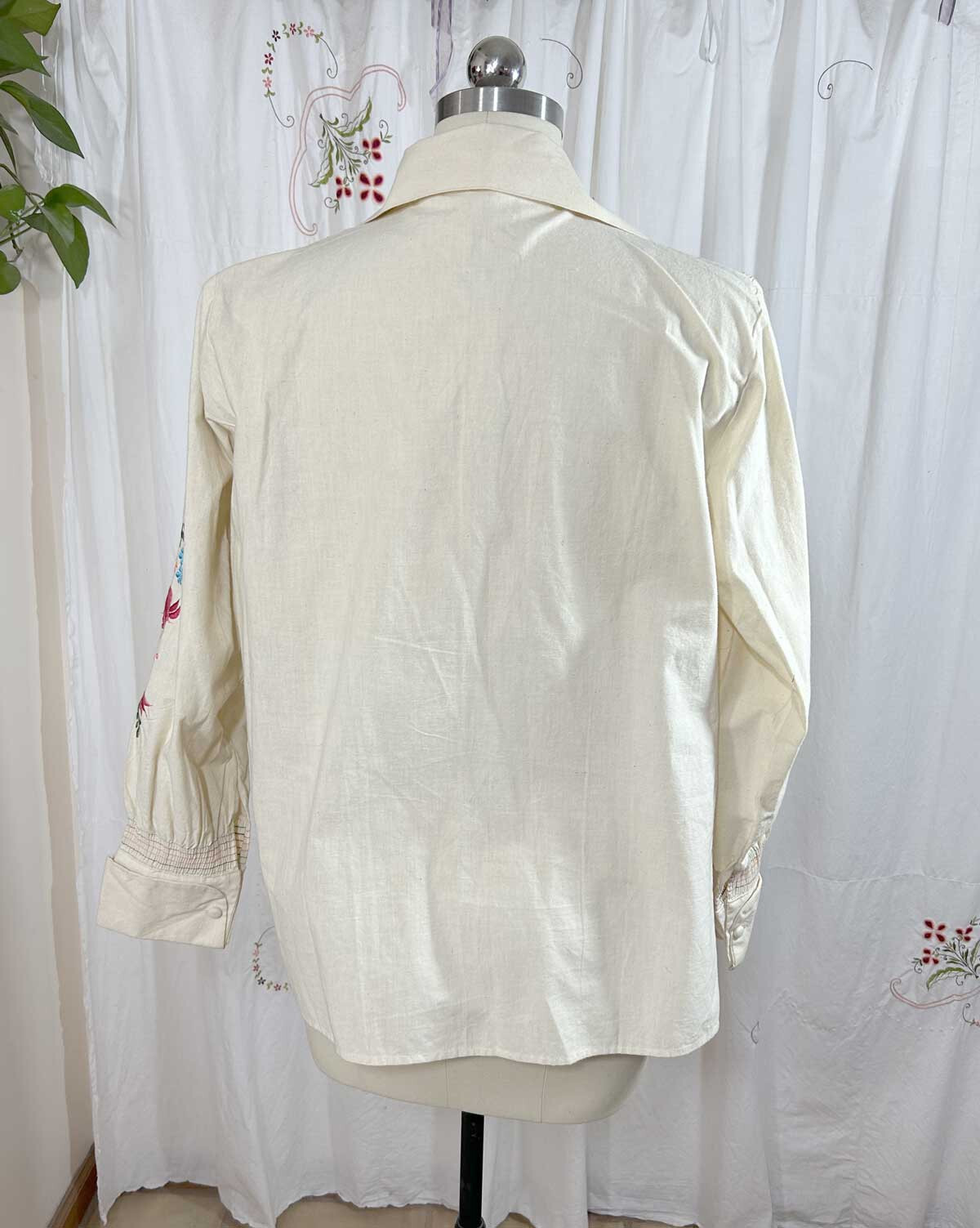 Vtg NOS Embroidered Peasant Blouse Mexican Hippy Top Smocked Cotton Muslin S/M