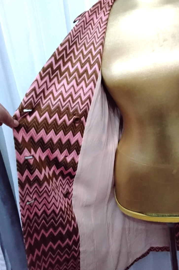 RARE Vintage MISSONI Chevron Coat Jacket Pink Brown 1960s-70s