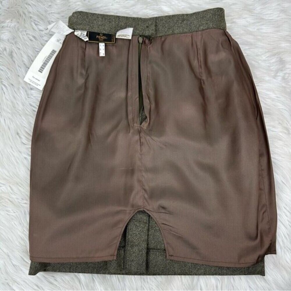 Fendi Olive Green 100% Virgin Wool Pencil Skirt Made in Italy Size FR 38/ US 25