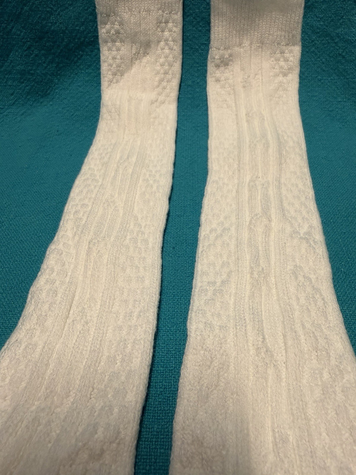 VTG Socks 80s Cable Knit White NOS 9-11 23&Prime; USA Stocking School Girls Classic.