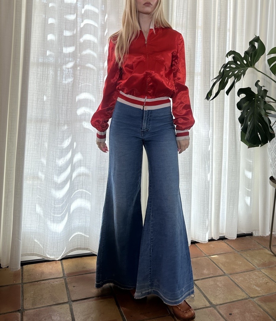 Vintage 70s Red Satin Bomber Jacket Roller Girl Farrah Fawcett Disco 1970s